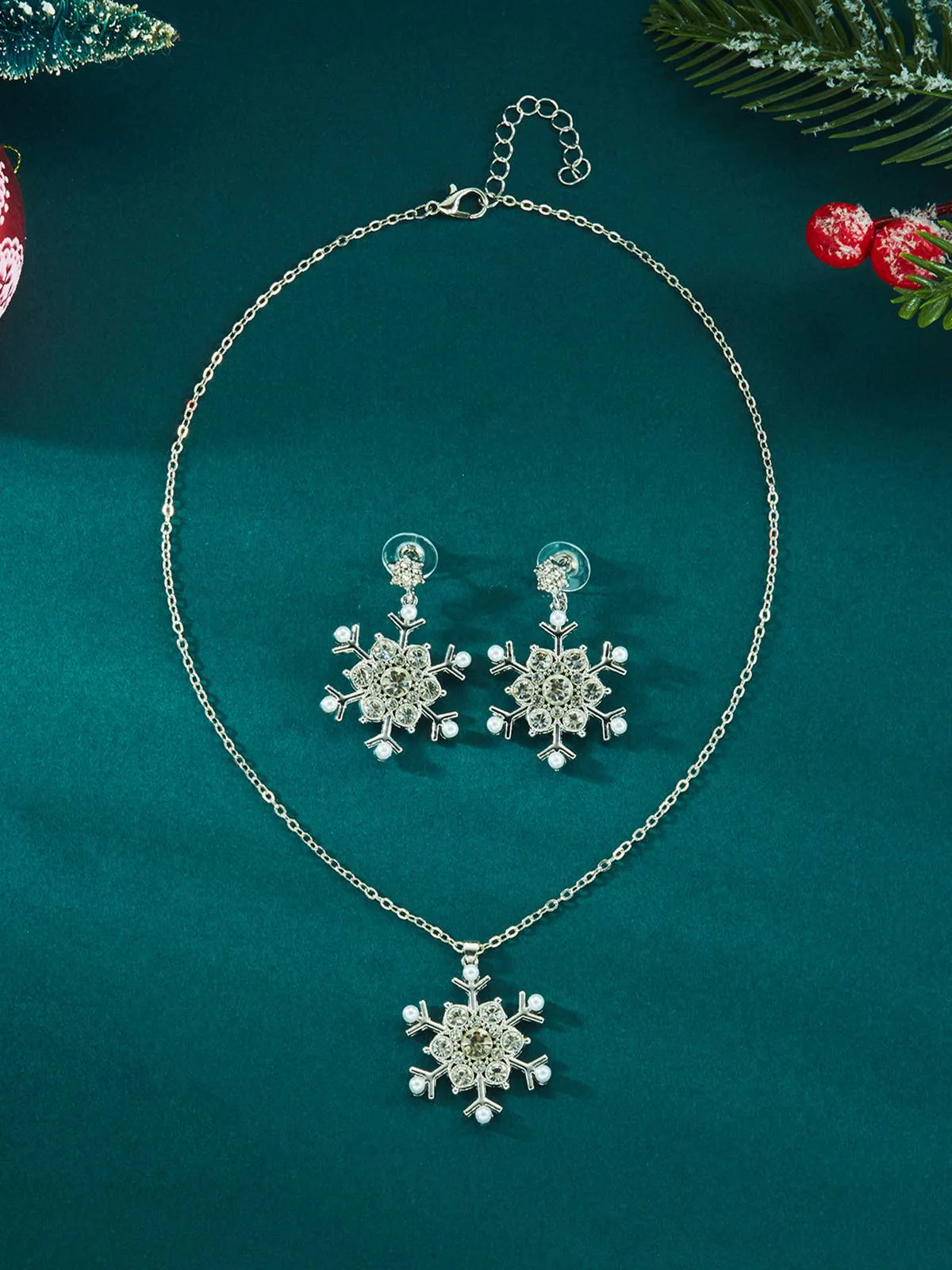 Ensemble de bijoux vintage collier et boucles d'oreilles flocon de neige - Image 3