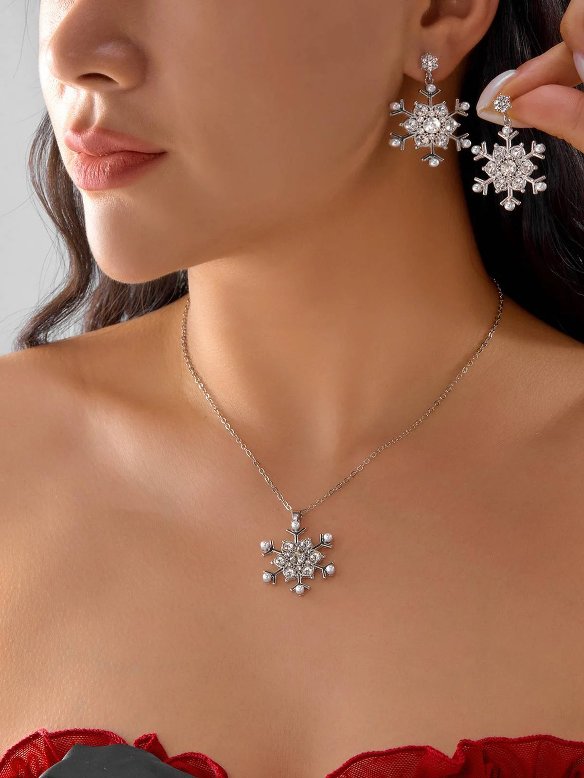 Ensemble de bijoux vintage collier et boucles d'oreilles flocon de neige - Image 4