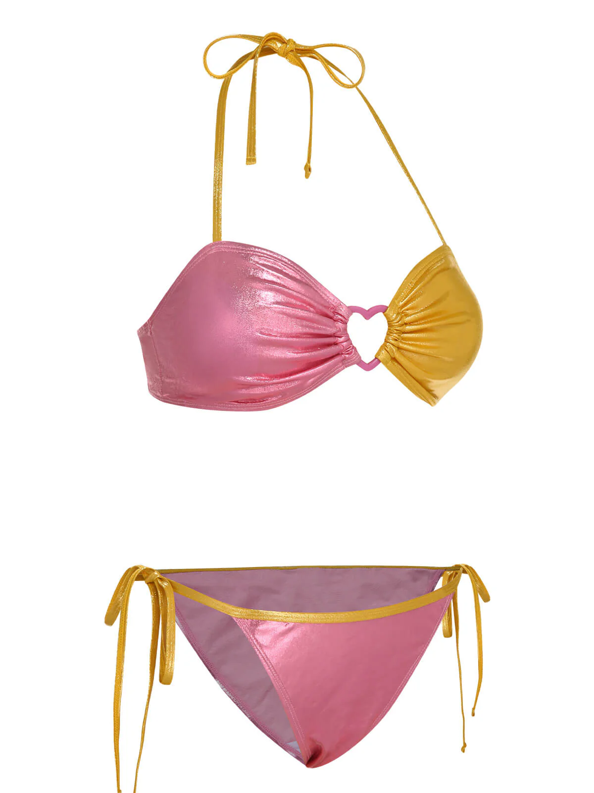 Ensemble de bikini à anneau coeur rose et jaune des années 1970 - Image 3