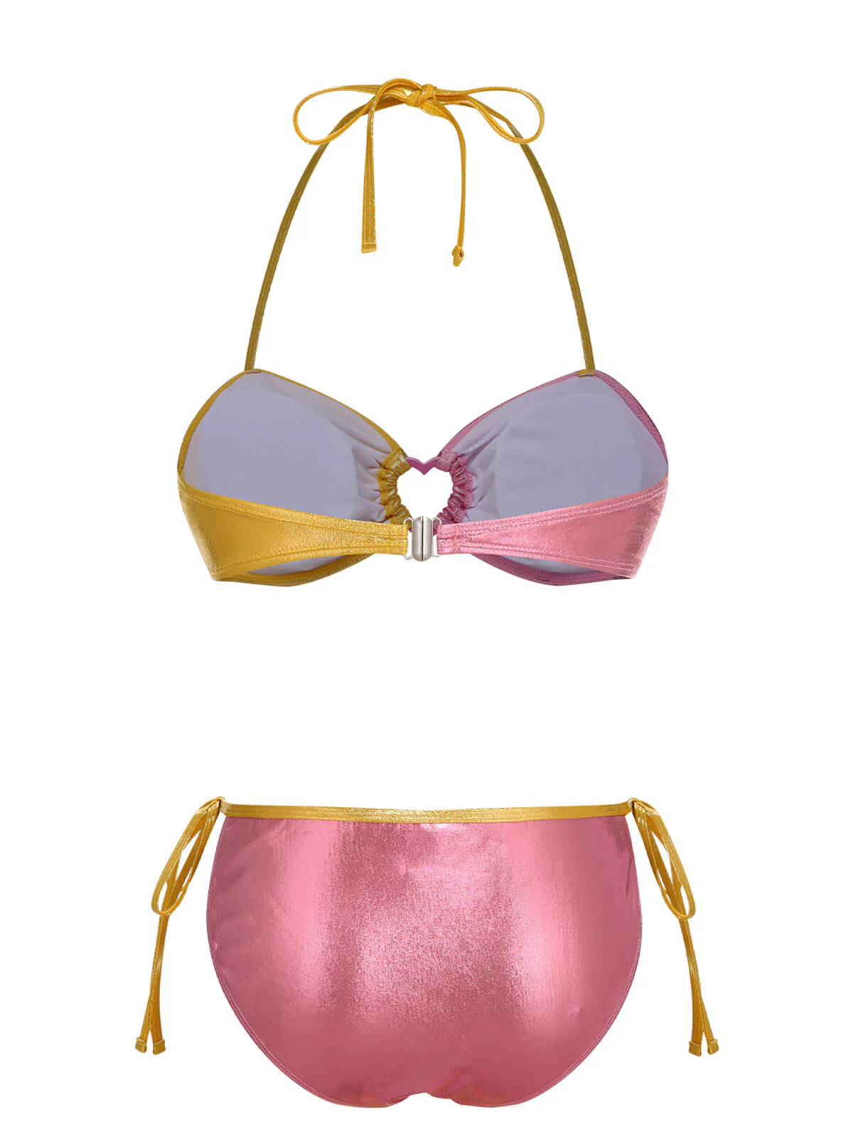 Ensemble de bikini à anneau coeur rose et jaune des années 1970 - Image 4