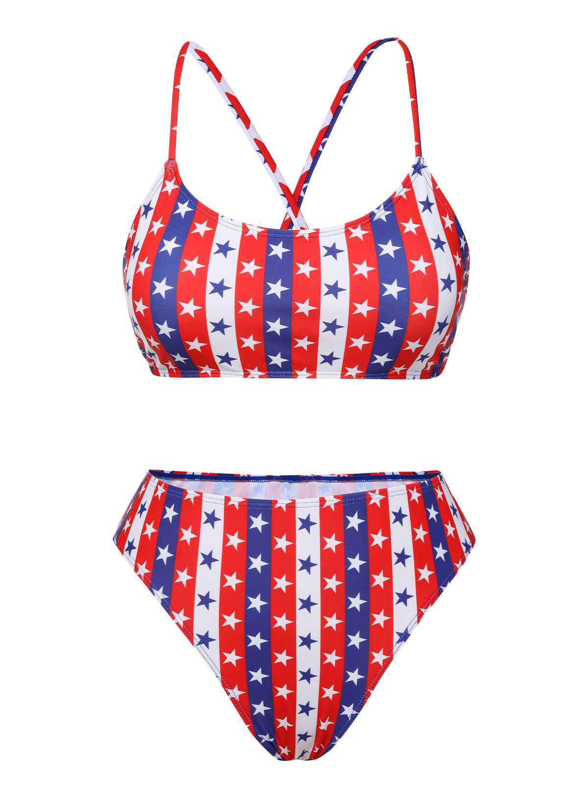 Ensemble de bikini avec sangle de spaghetti à rayures étoiles des années 1960