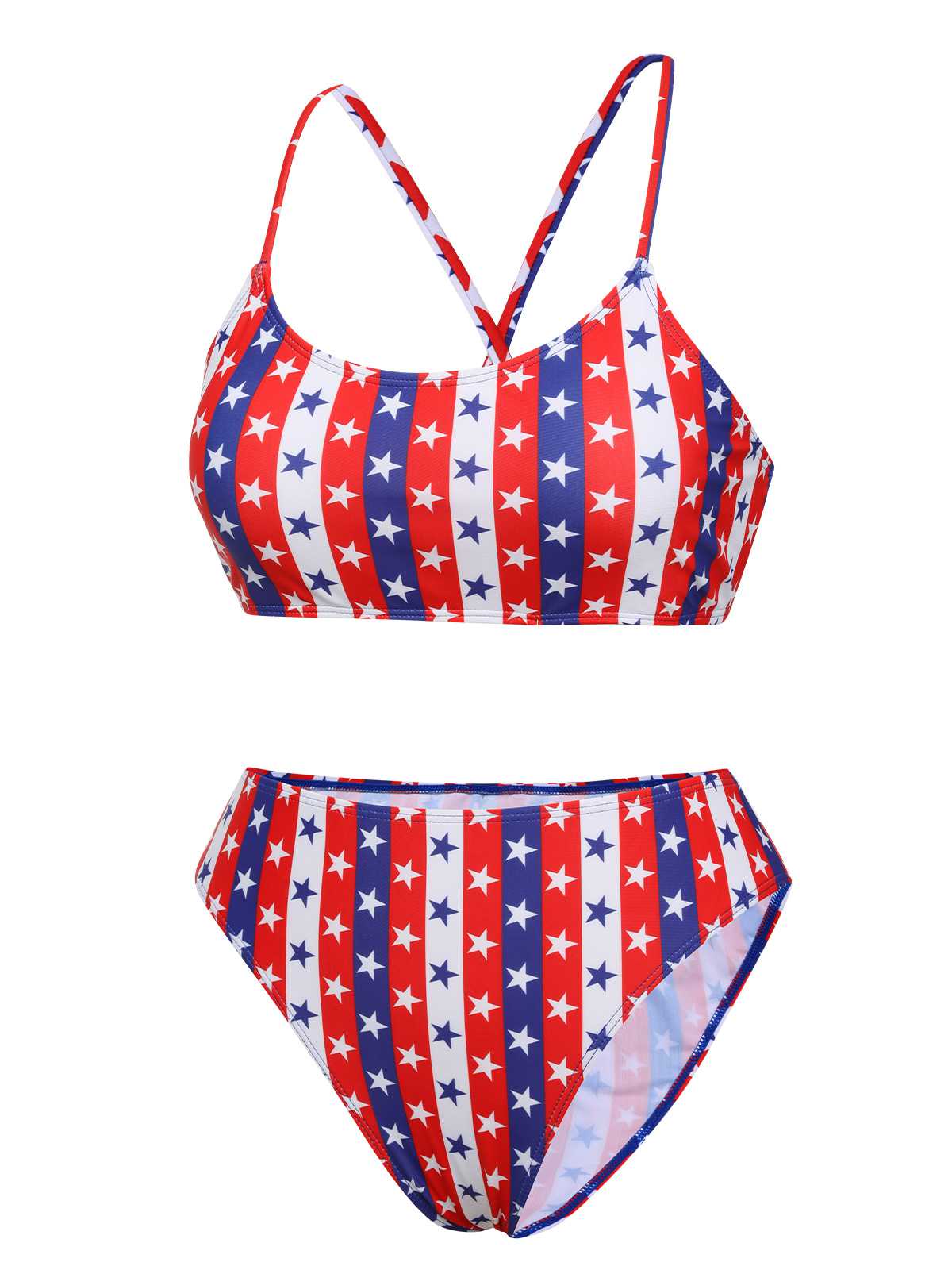 Ensemble de bikini avec sangle de spaghetti à rayures étoiles des années 1960 - Image 2