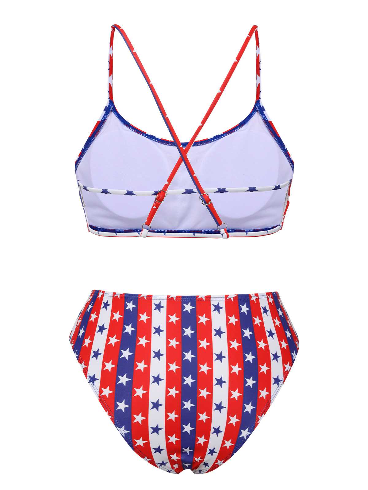 Ensemble de bikini avec sangle de spaghetti à rayures étoiles des années 1960 - Image 3
