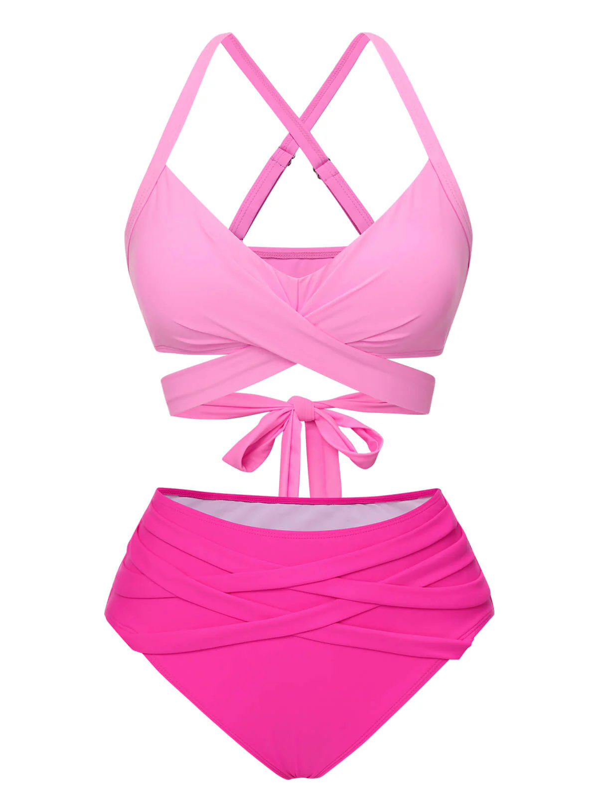 Ensemble de bikini bandage à bretelles contrastées rose des années 1960