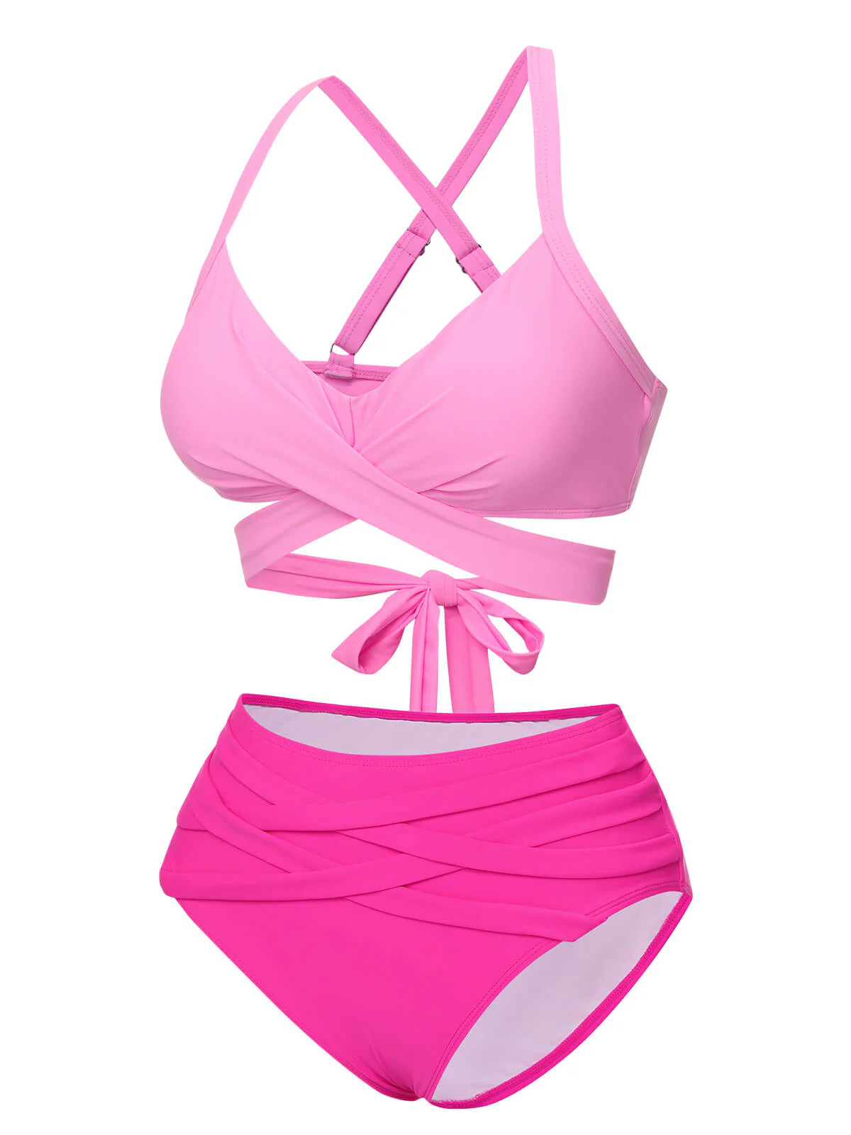 Ensemble de bikini bandage à bretelles contrastées rose des années 1960 - Image 2