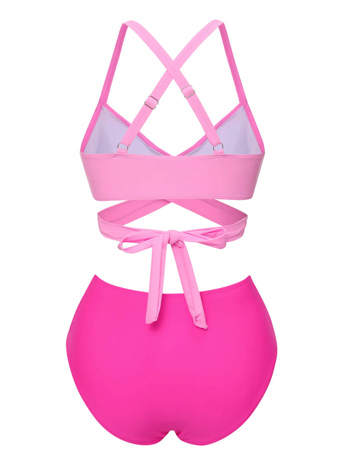 Ensemble de bikini bandage à bretelles contrastées rose des années 1960 - Image 3