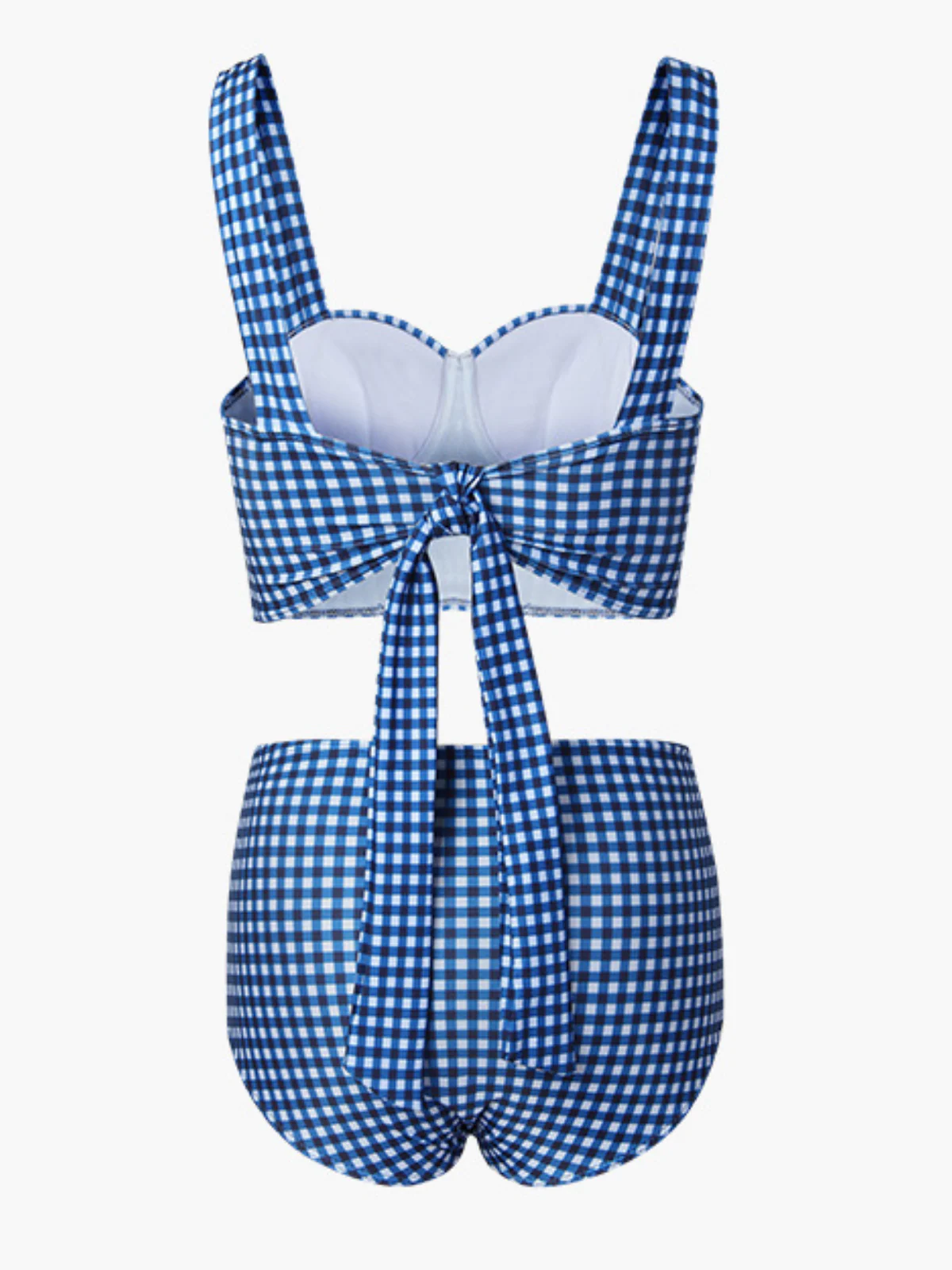 Ensemble de Bikini à Bretelles Rétro à Carreaux Bleu - Image 3