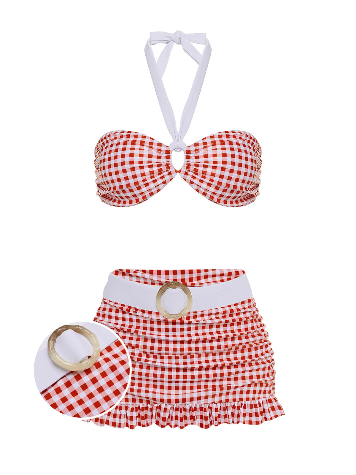 Maillot de bain dos nu à Carreaux Rouge Rétro - Image 6