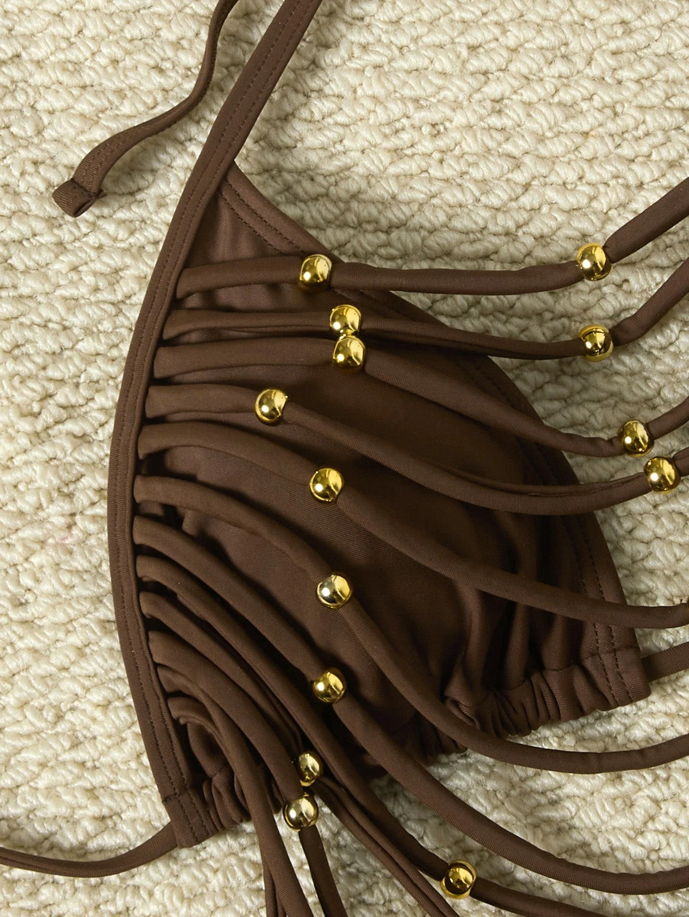 Ensemble de bikini dos nu lacets et perles métalliques années 1980 - Image 11