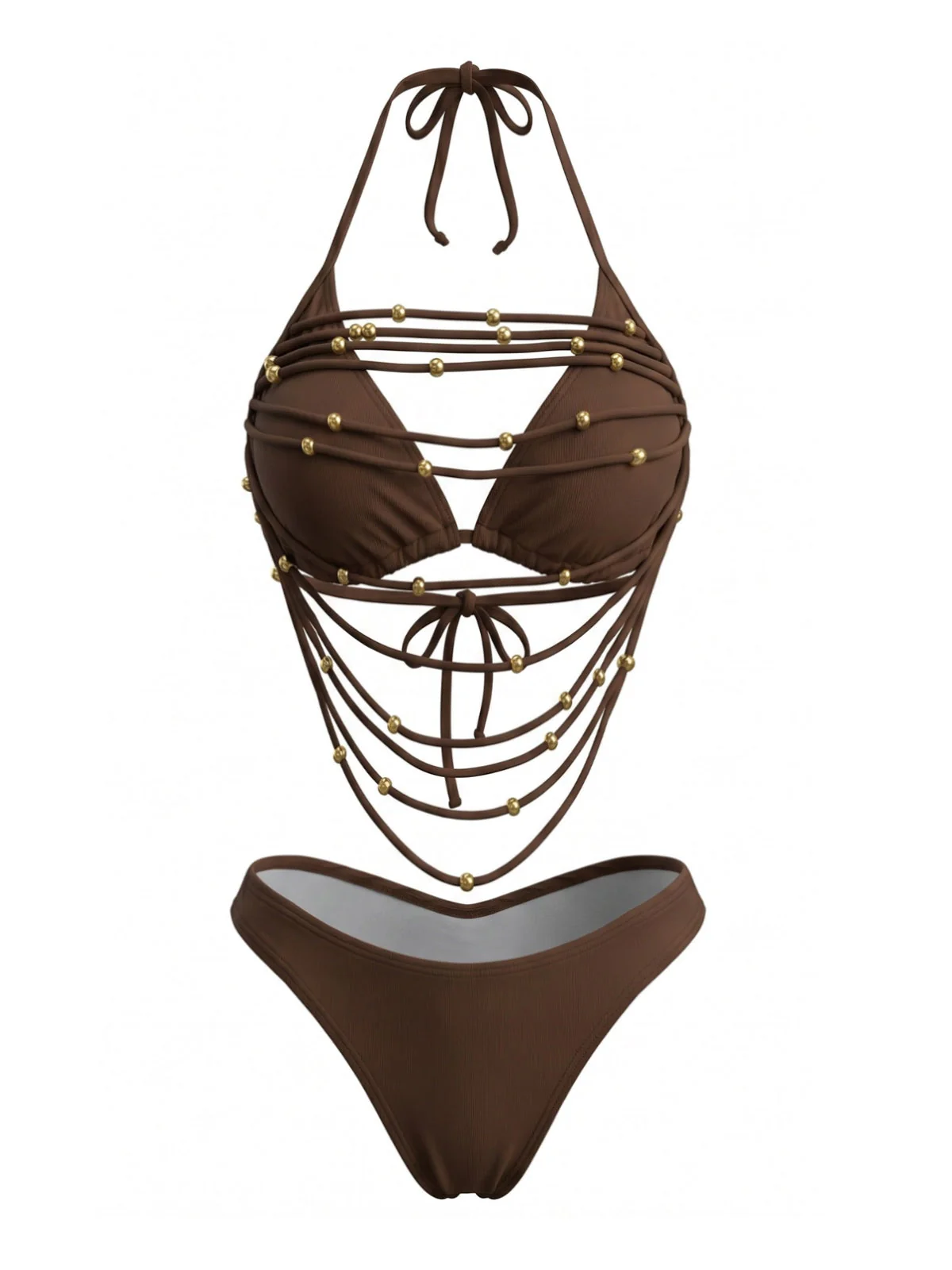 Ensemble de bikini dos nu lacets et perles métalliques années 1980 - Image 7