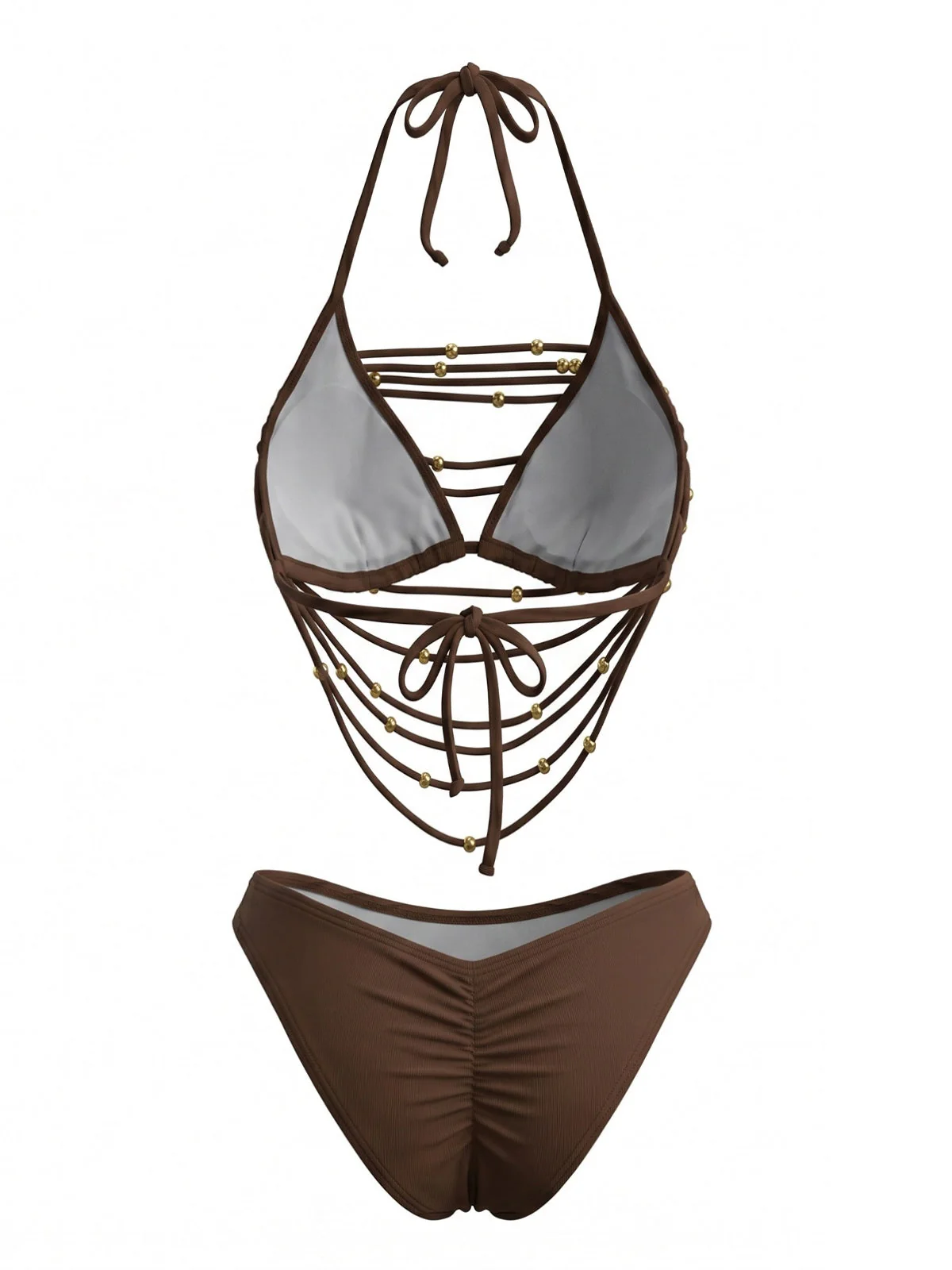 Ensemble de bikini dos nu lacets et perles métalliques années 1980 - Image 8