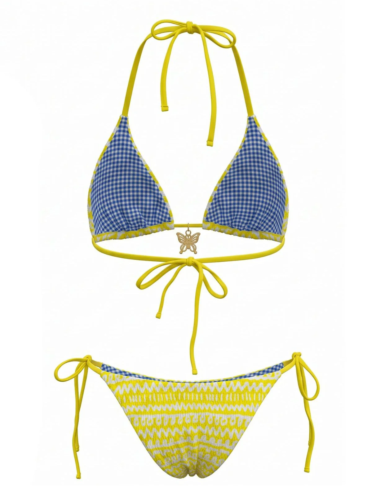Ensemble de bikini réversible jaune colorblock années 80 - Image 2