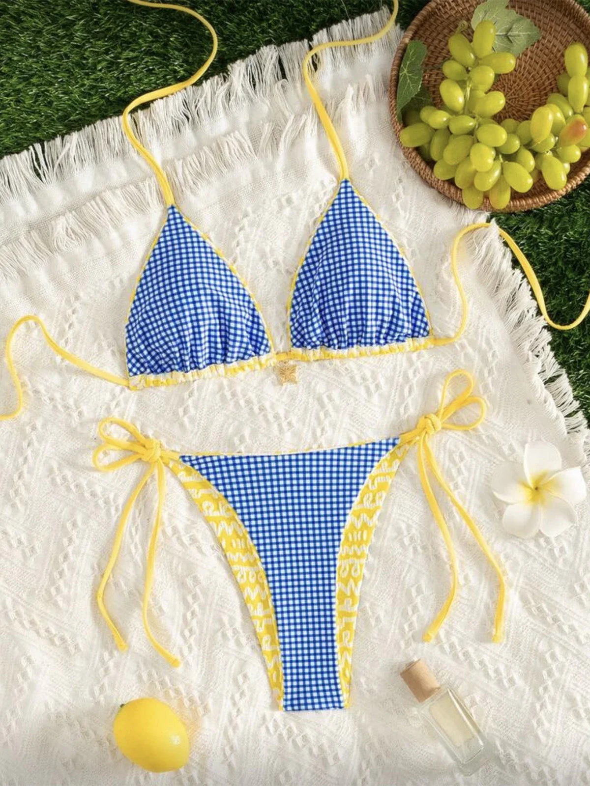 Ensemble de bikini réversible jaune colorblock années 80 - Image 5