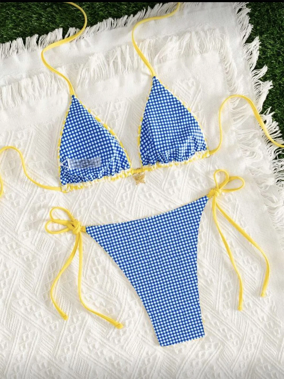 Ensemble de bikini réversible jaune colorblock années 80 - Image 6