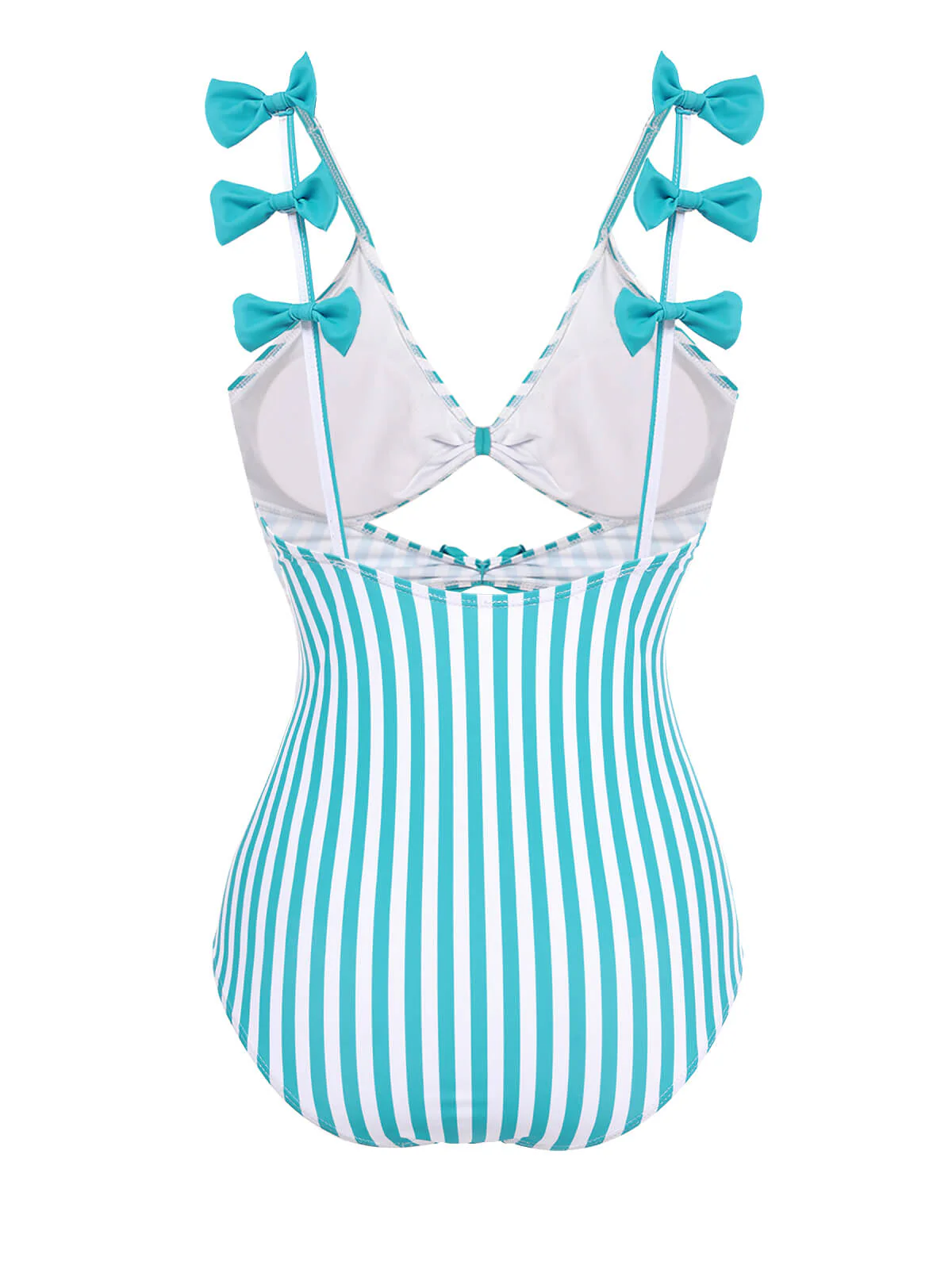 Maillot de bain Une Pièce à Rayures Bleue et Nœud Papillon - Image 3