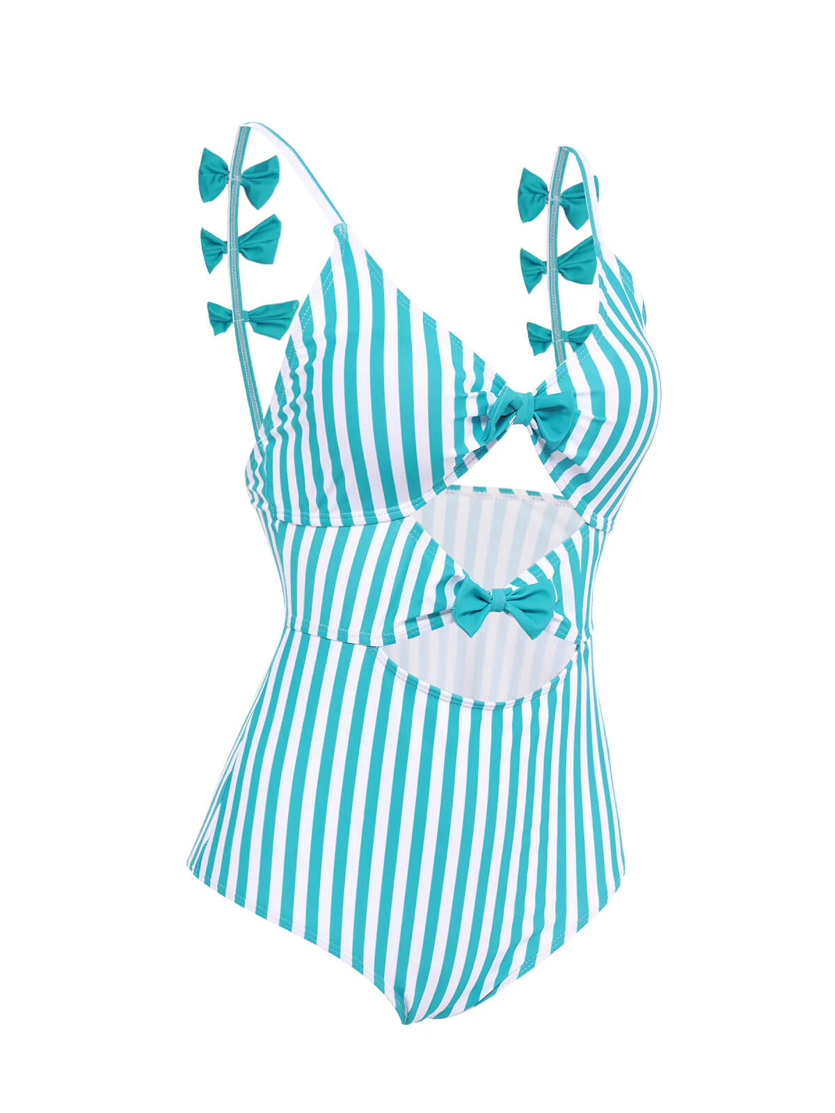 Maillot de bain Une Pièce à Rayures Bleue et Nœud Papillon - Image 4