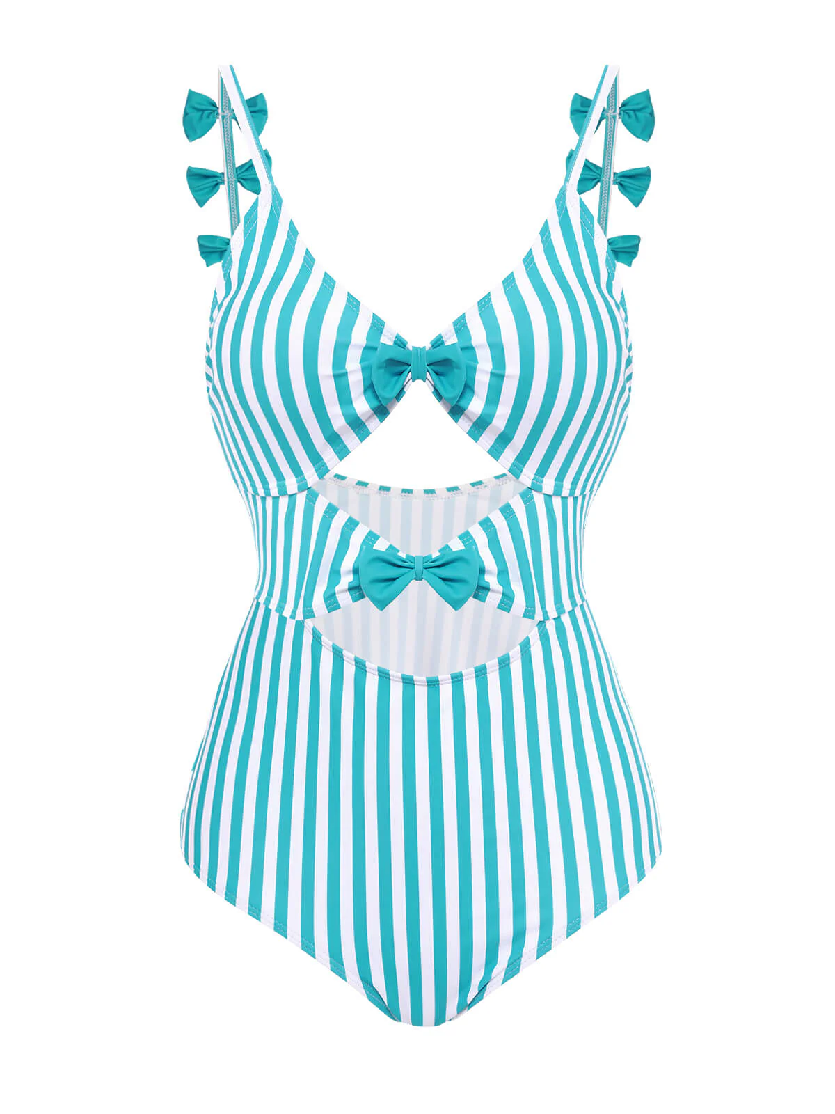 Maillot de bain Une Pièce à Rayures Bleue et Nœud Papillon - Image 5