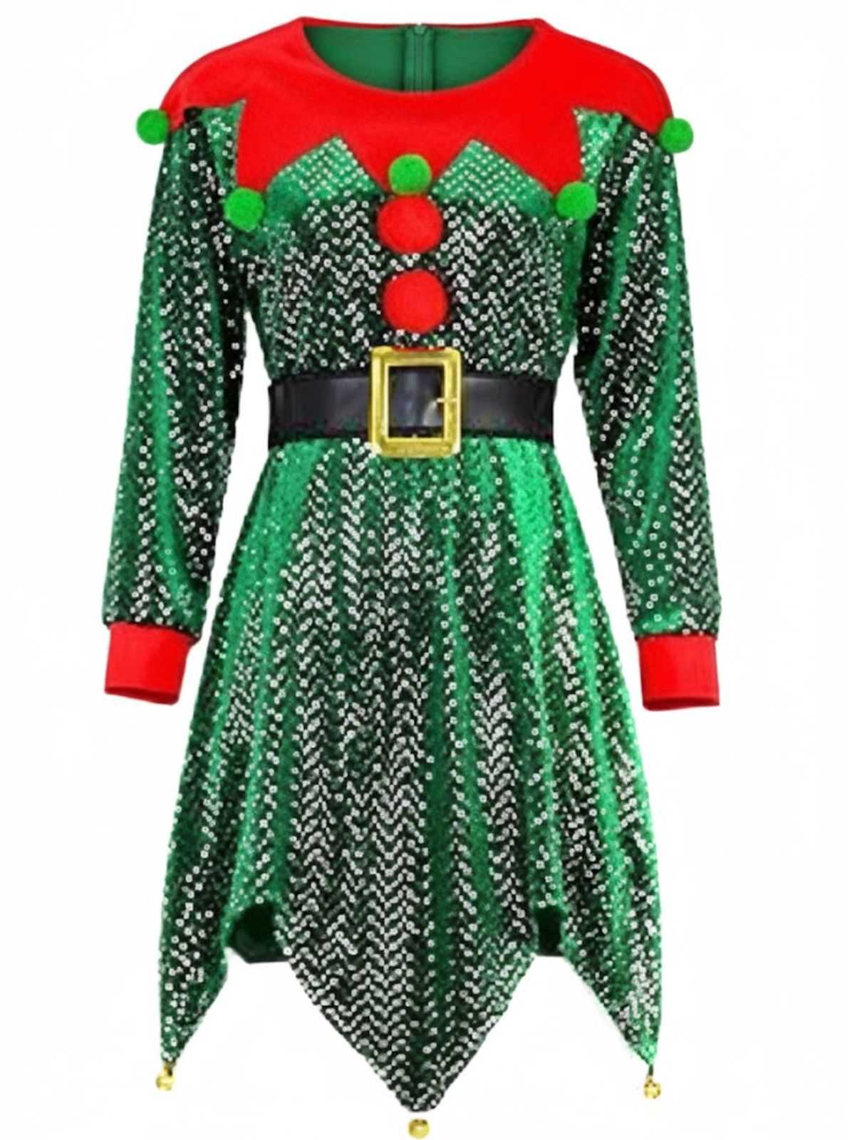 Ensemble de costume d'elfe de Noël à paillettes vertes des années 1950 - Image 4