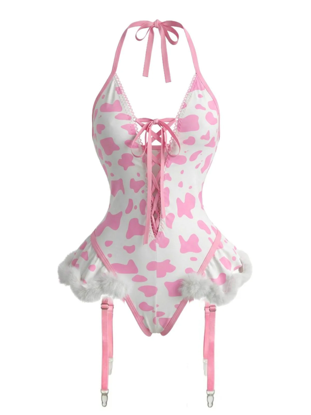 Ensemble de lingerie en peluche lacets et dos nu motifs vache années 1960 - Image 2