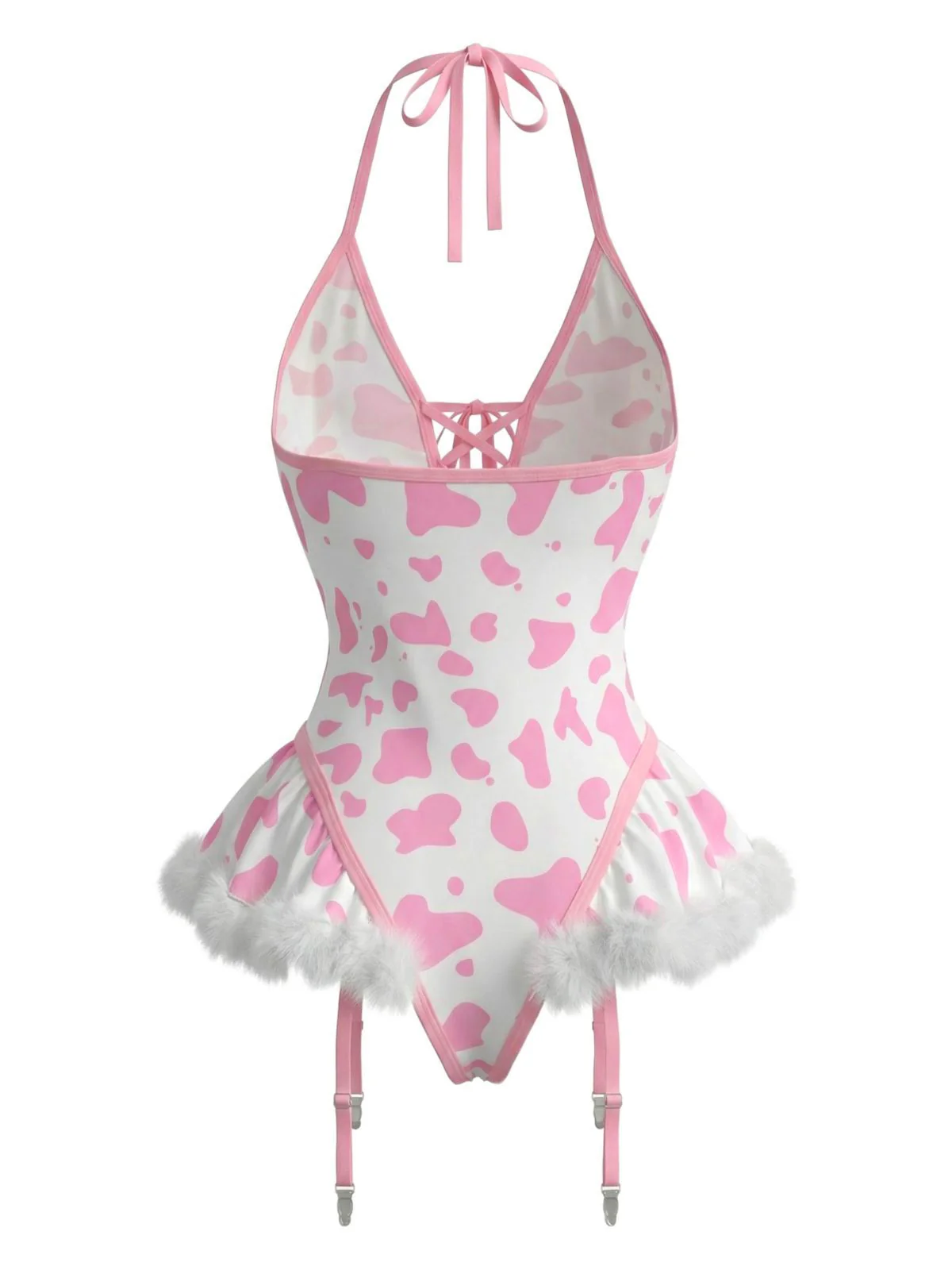 Ensemble de lingerie en peluche lacets et dos nu motifs vache années 1960 - Image 3