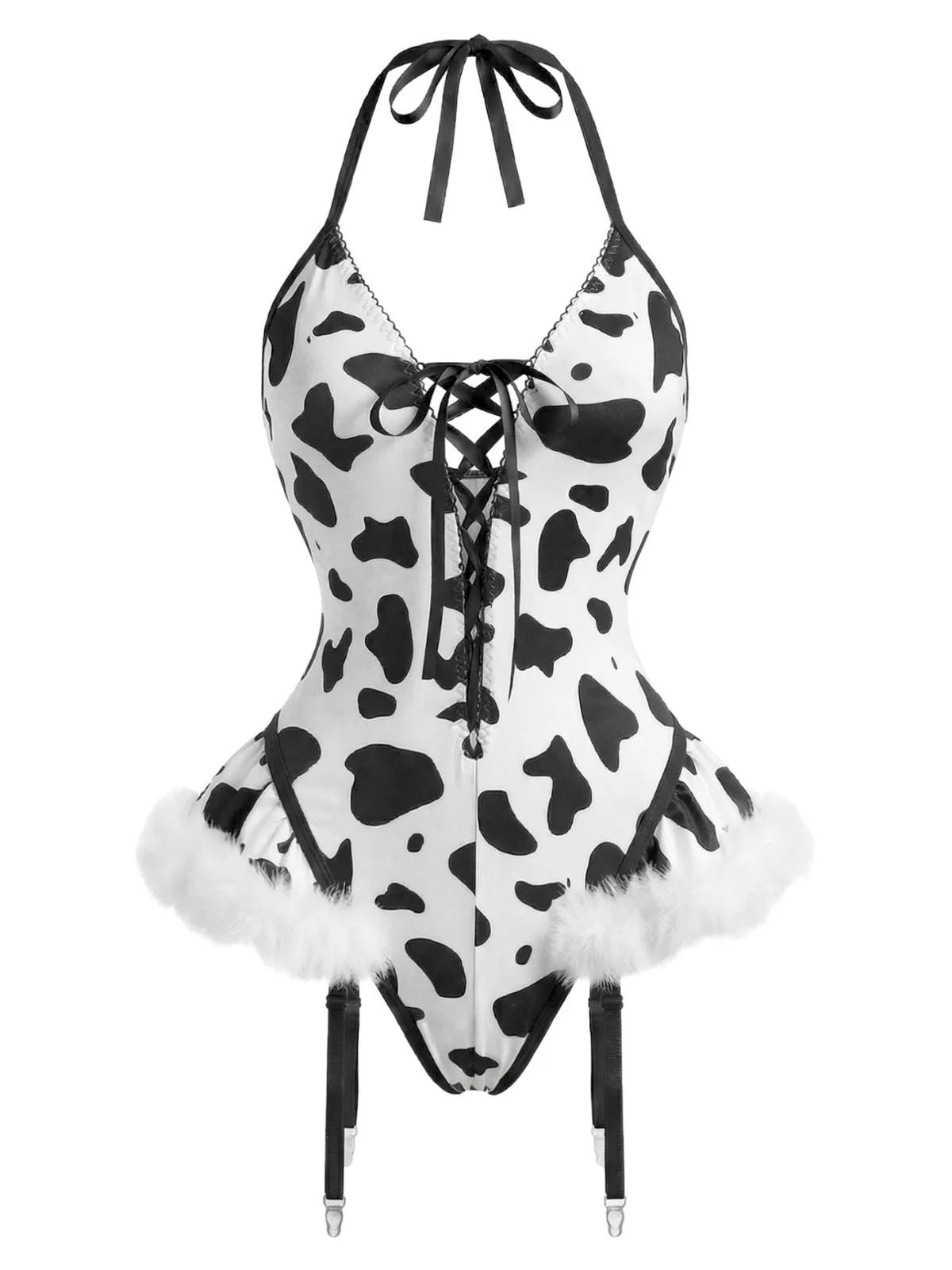 Ensemble de lingerie en peluche lacets et dos nu motifs vache années 1960 - Image 4