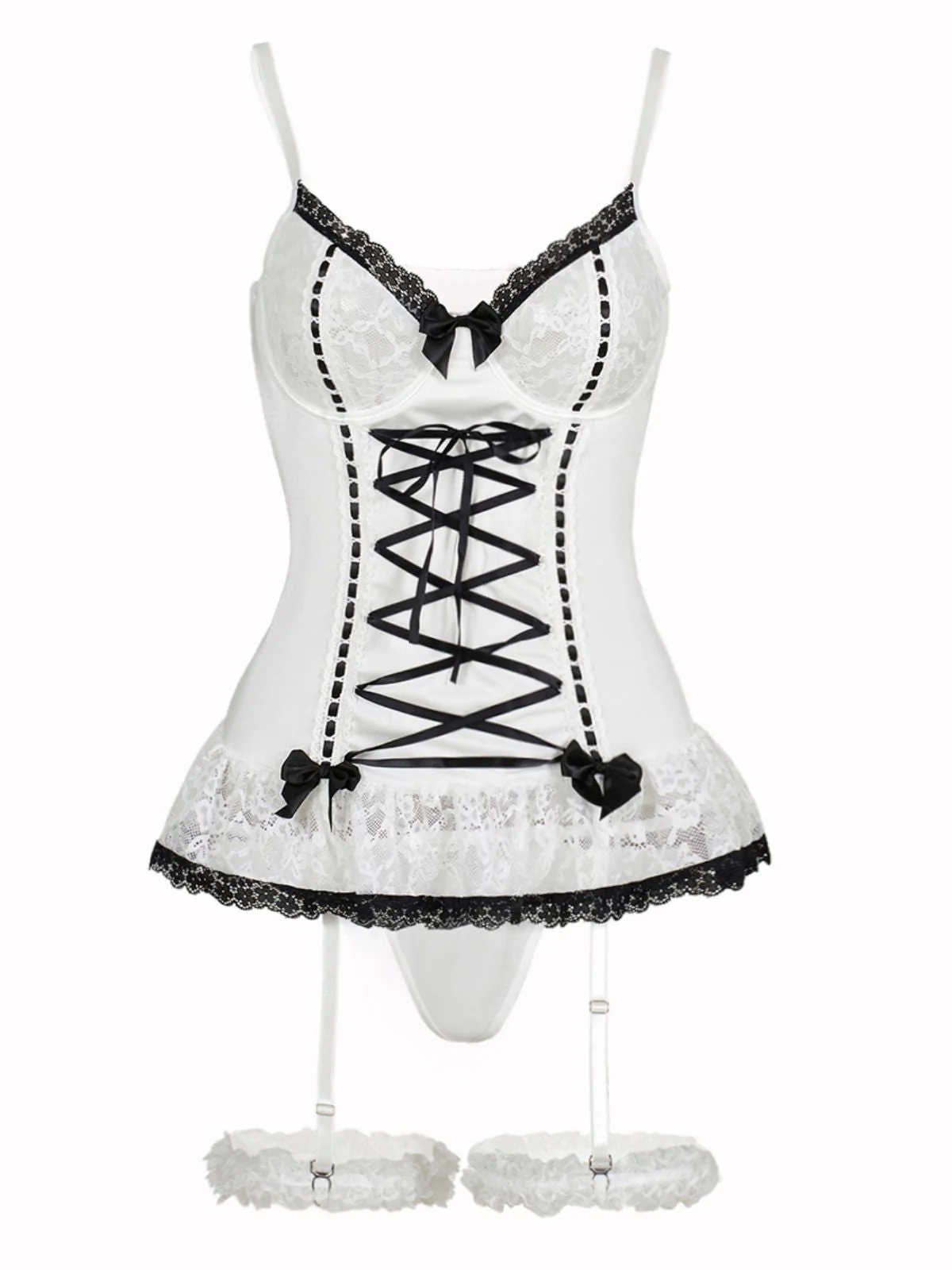 Ensemble de lingerie lacets et nœud en dentelle contrastée années 1970 - Image 16