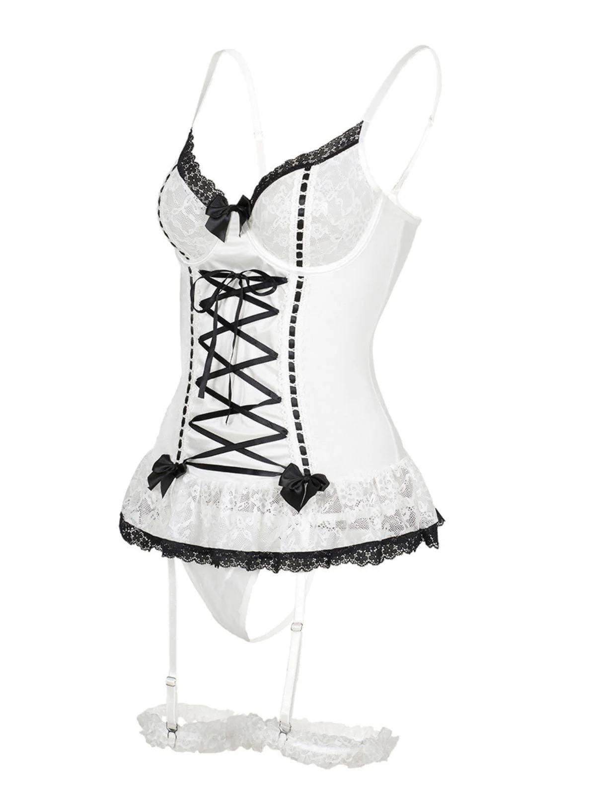 Ensemble de lingerie lacets et nœud en dentelle contrastée années 1970 - Image 17