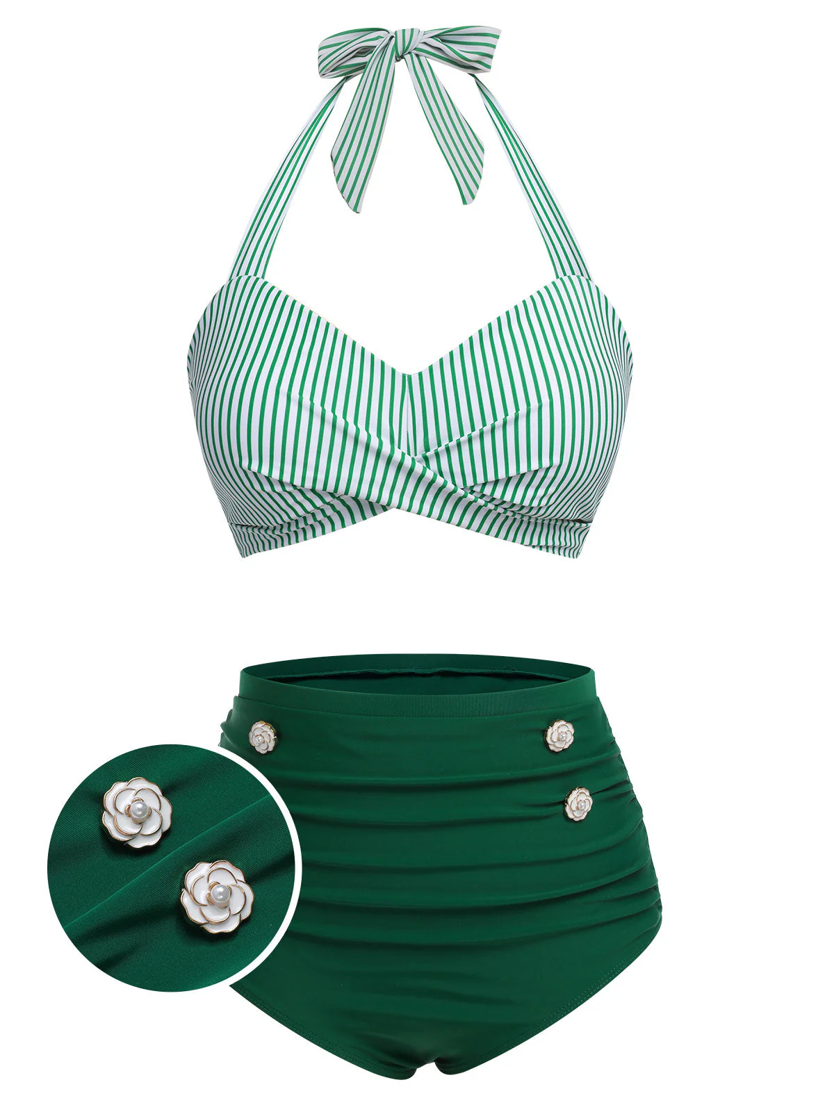 Ensemble de maillot de bain dos nu rayé vert des années 1940 - Image 2