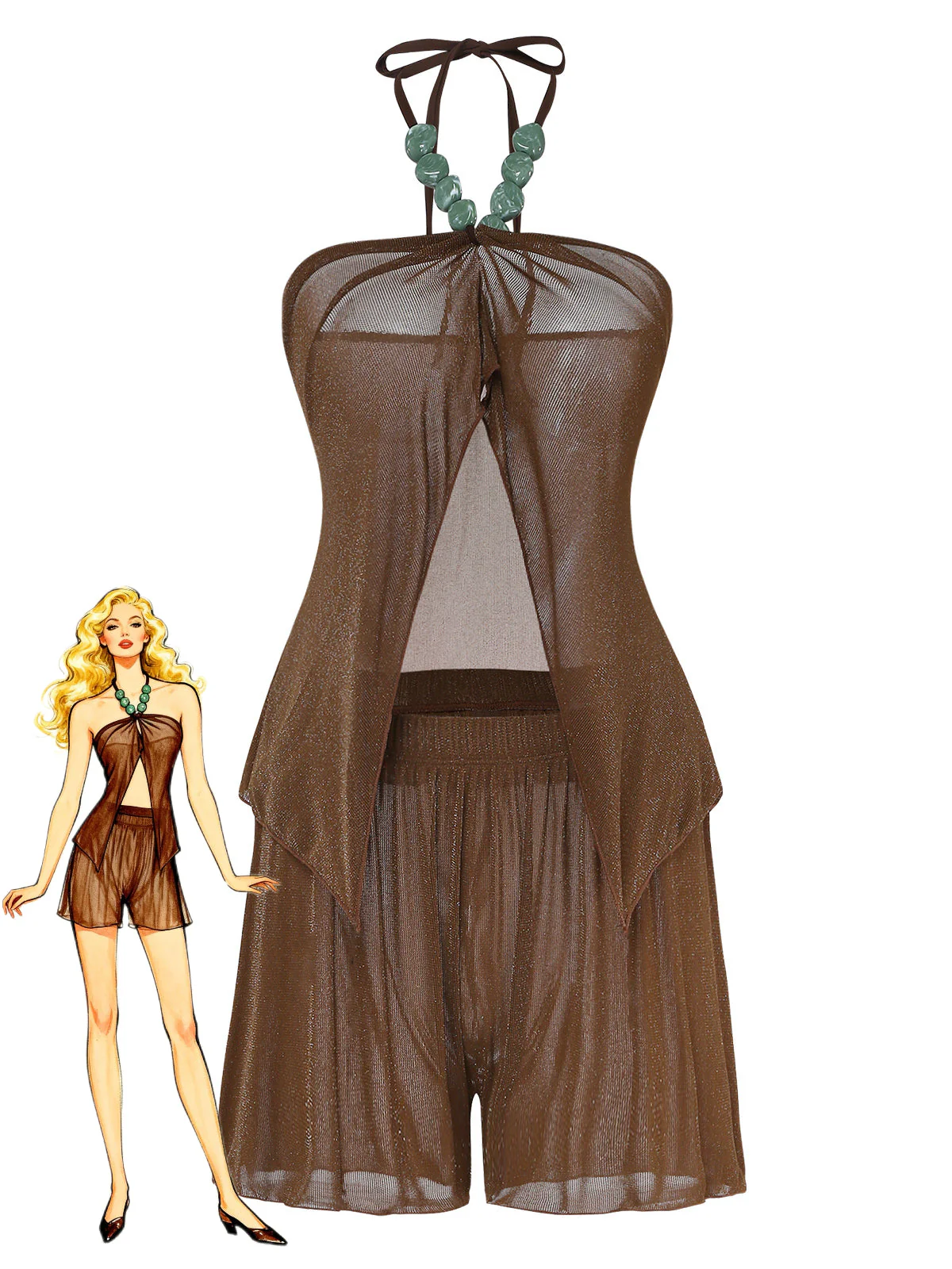 Ensemble de plage uni marron des années 1940