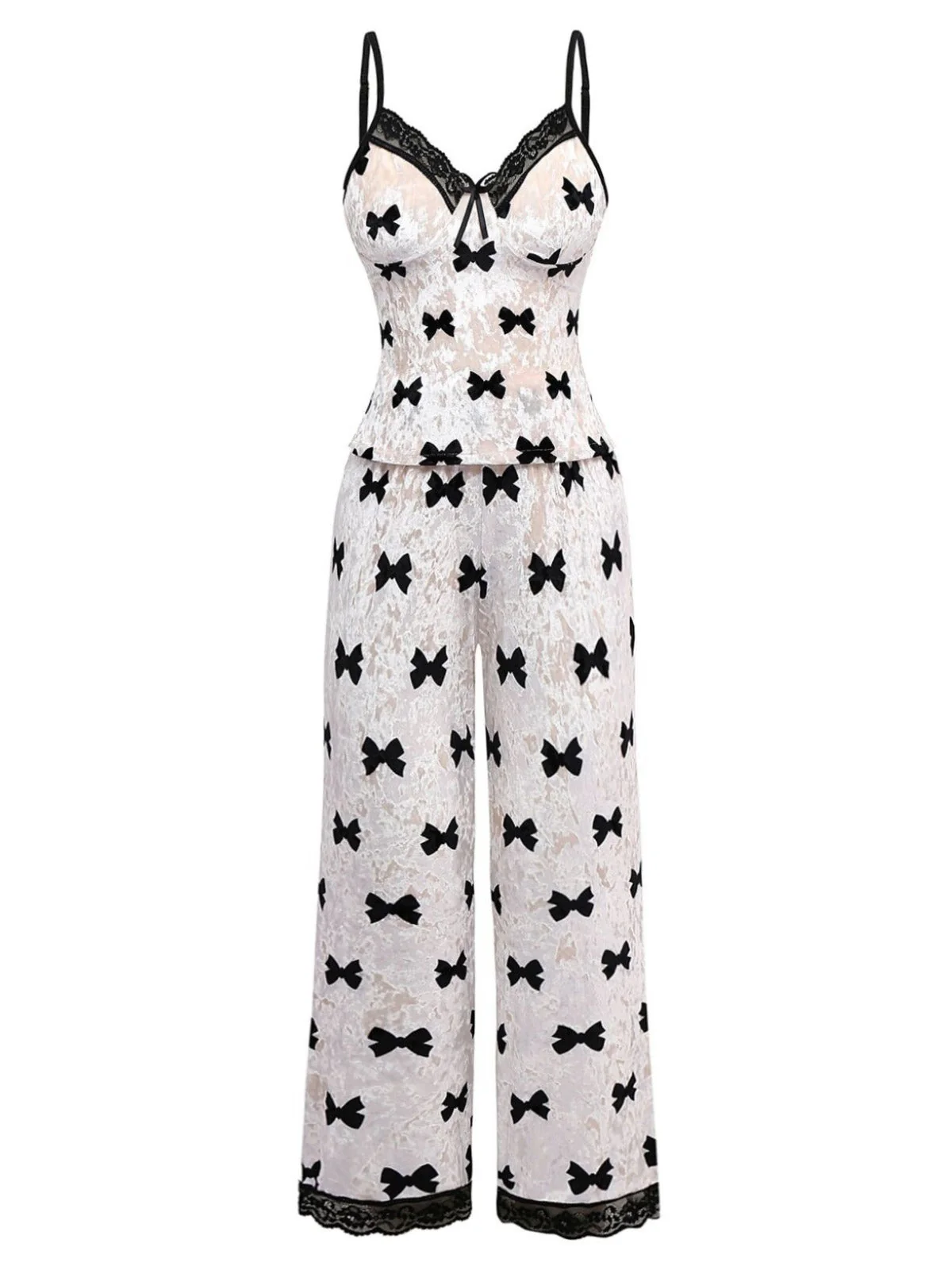 Ensemble de pyjama en velours blanc imprimé nœud des années 40