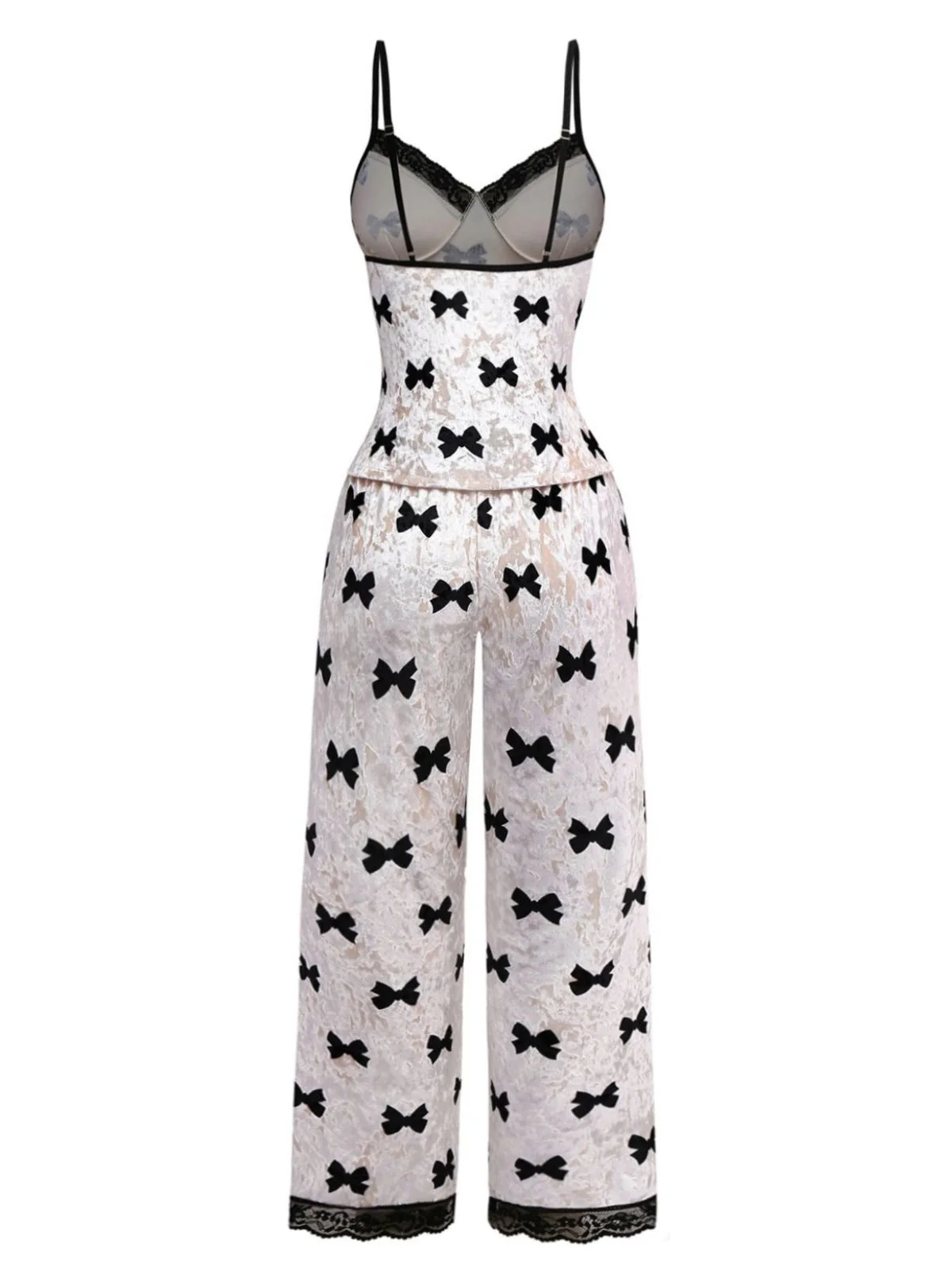 Ensemble de pyjama en velours blanc imprimé nœud des années 40 - Image 2