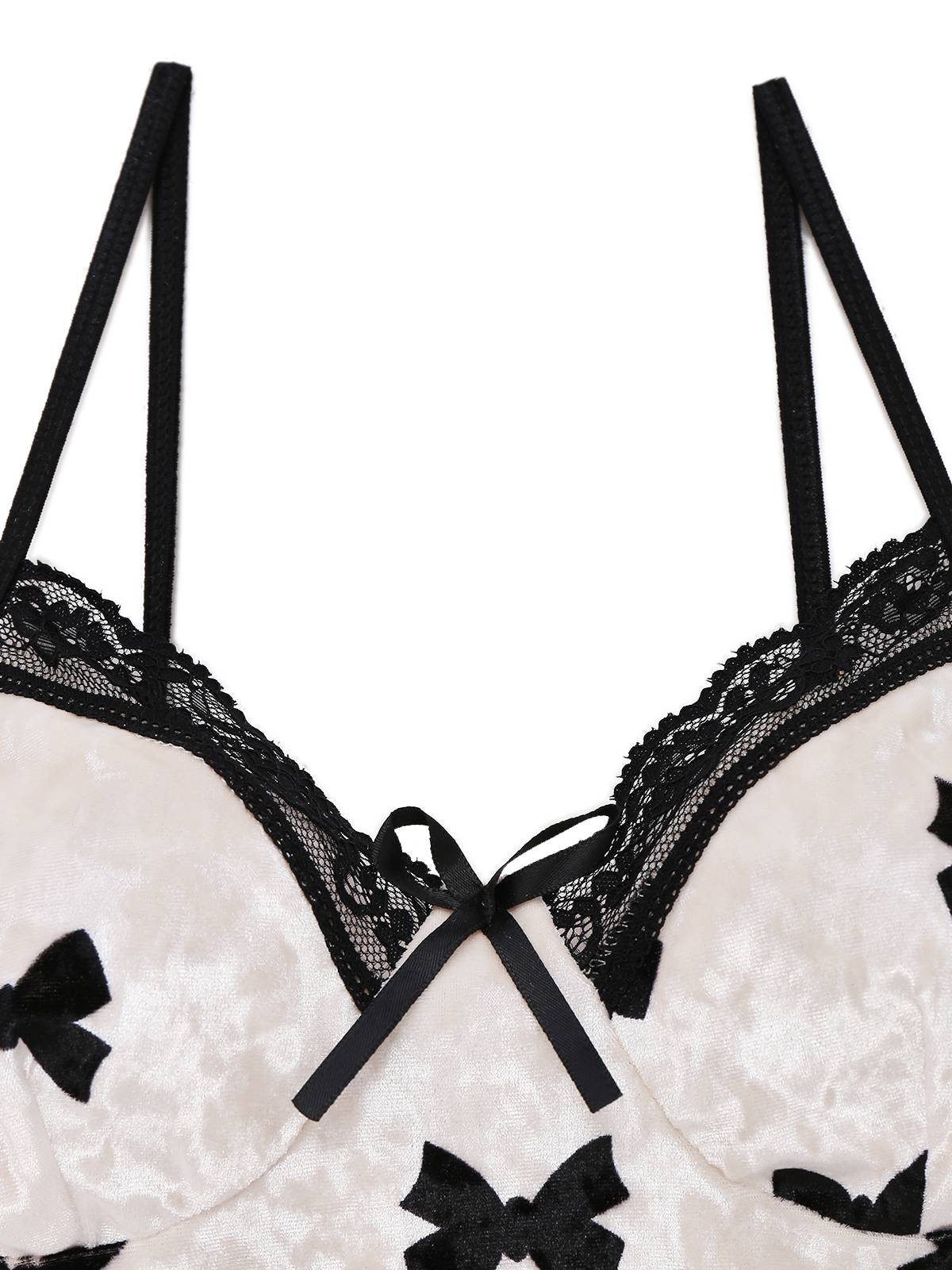 Ensemble de pyjama en velours blanc imprimé nœud des années 40 - Image 3