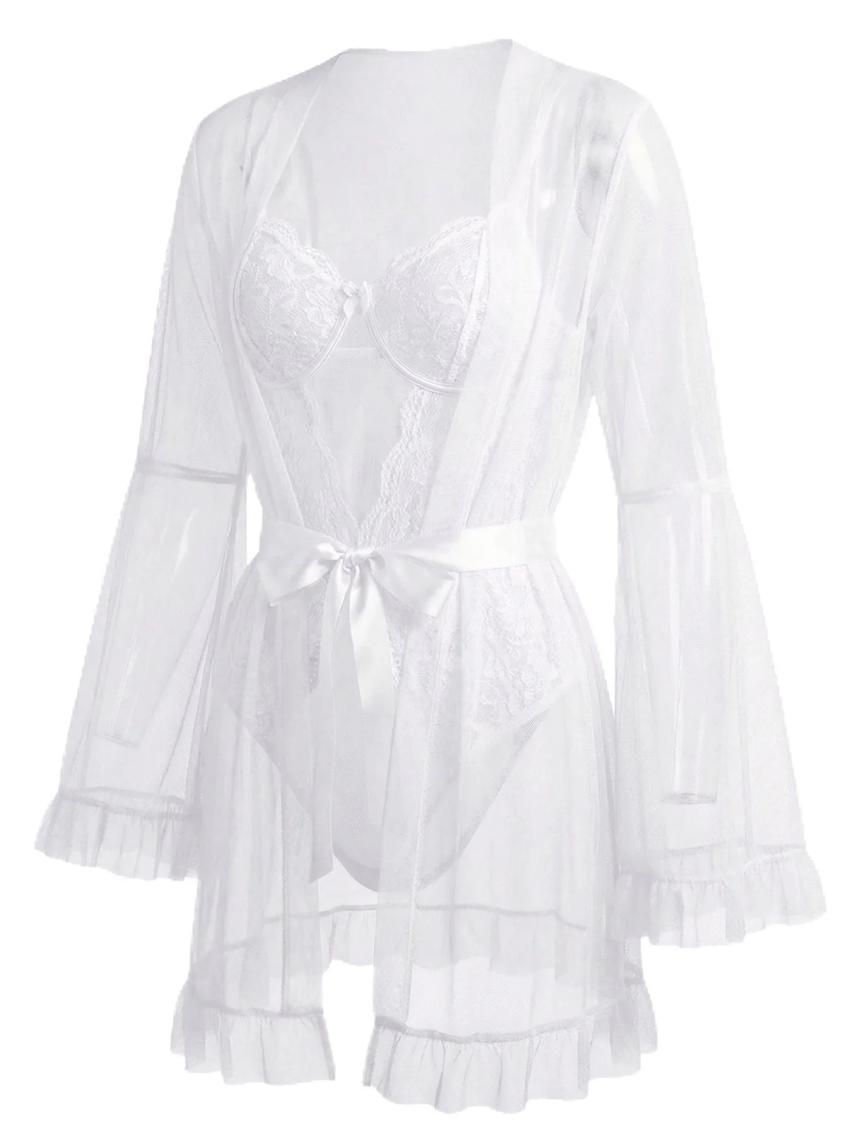 Ensemble de pyjama patchwork en dentelle transparente rouge années 1960 - Image 13