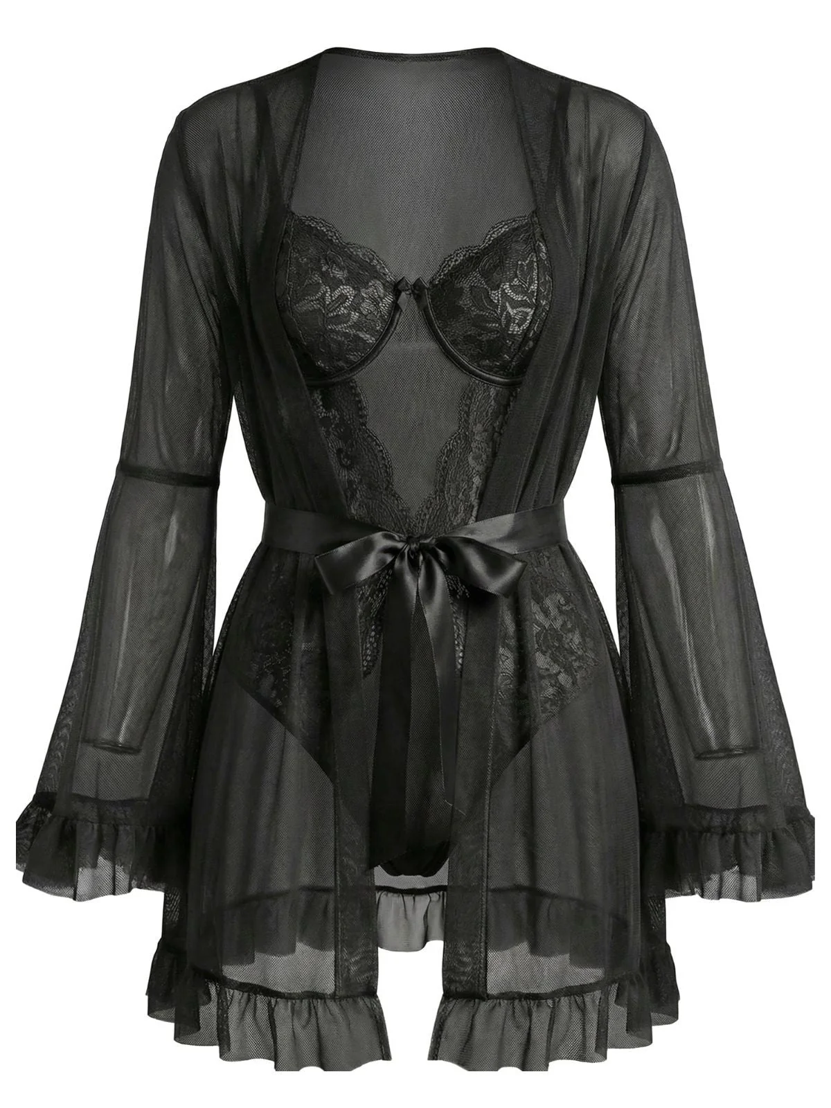 Ensemble de pyjama patchwork en dentelle transparente rouge années 1960 - Image 7