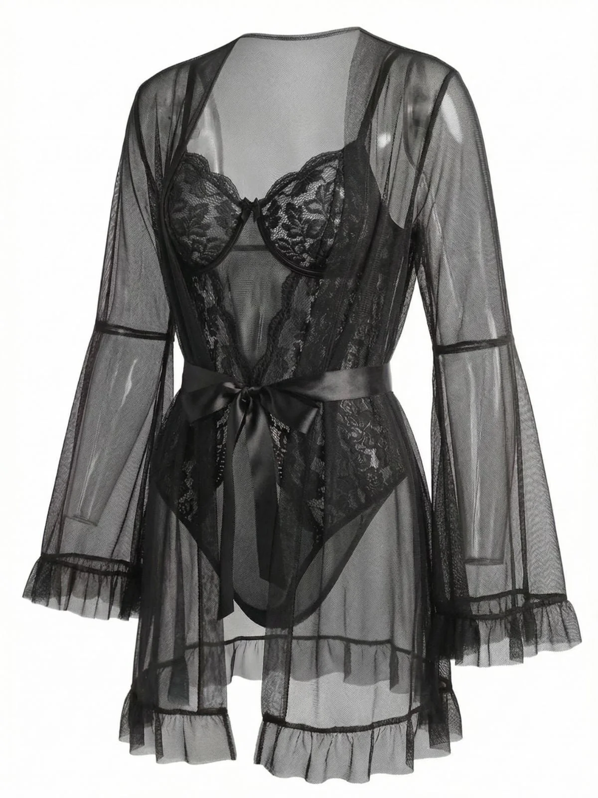 Ensemble de pyjama patchwork en dentelle transparente rouge années 1960 - Image 8