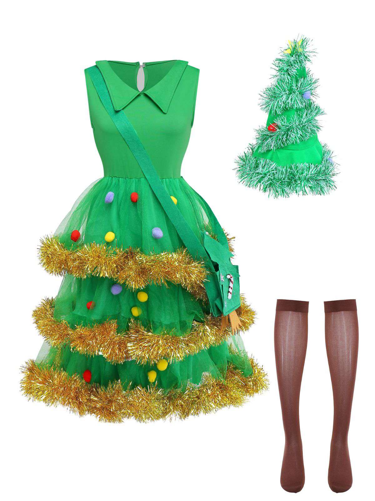 Ensemble de robe à volants vert sapin de Noël des années 1950 - Image 2
