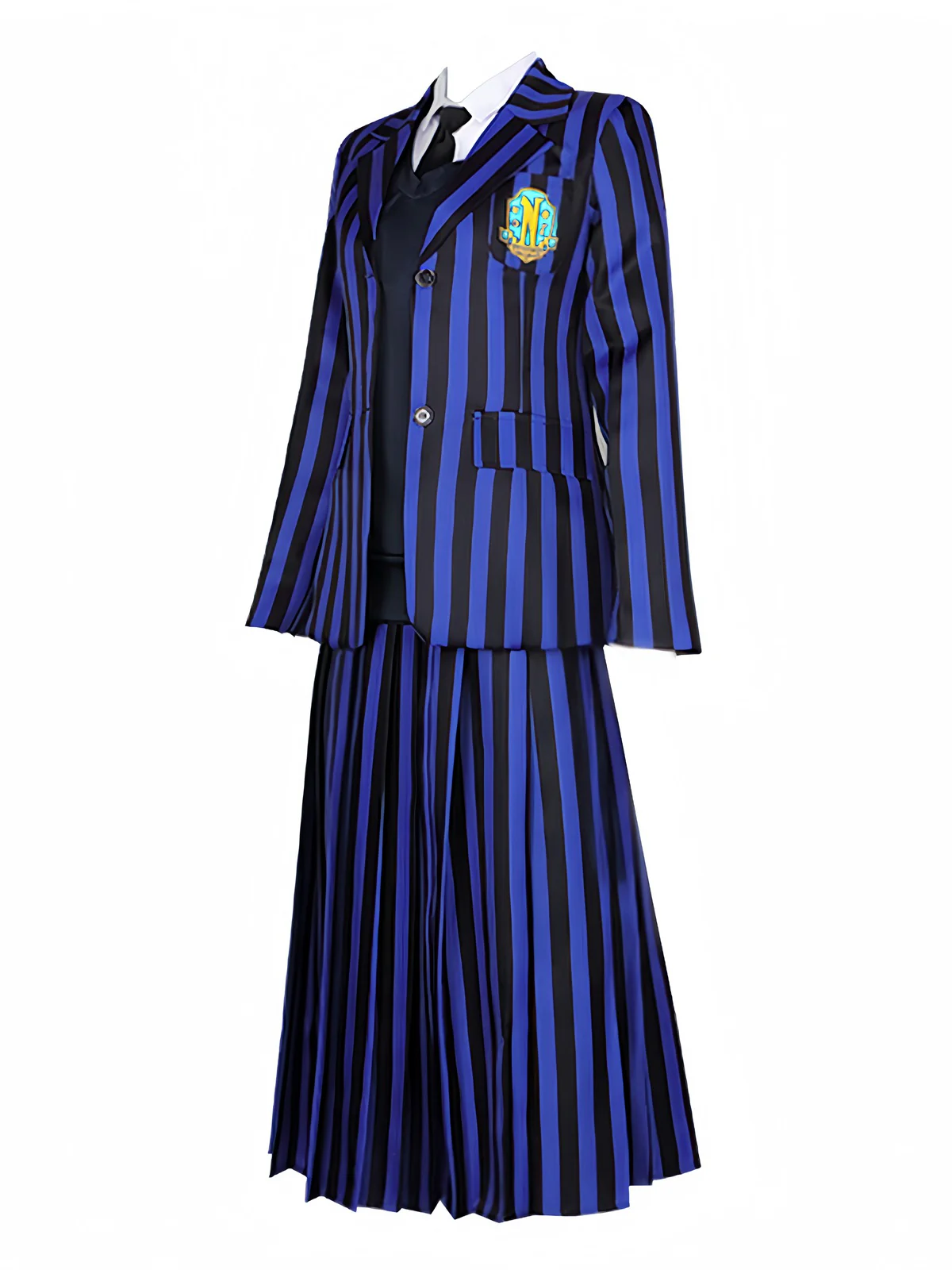 Ensemble d'uniforme bleu rayé de Wednesday Addams des années 1940 - Image 2