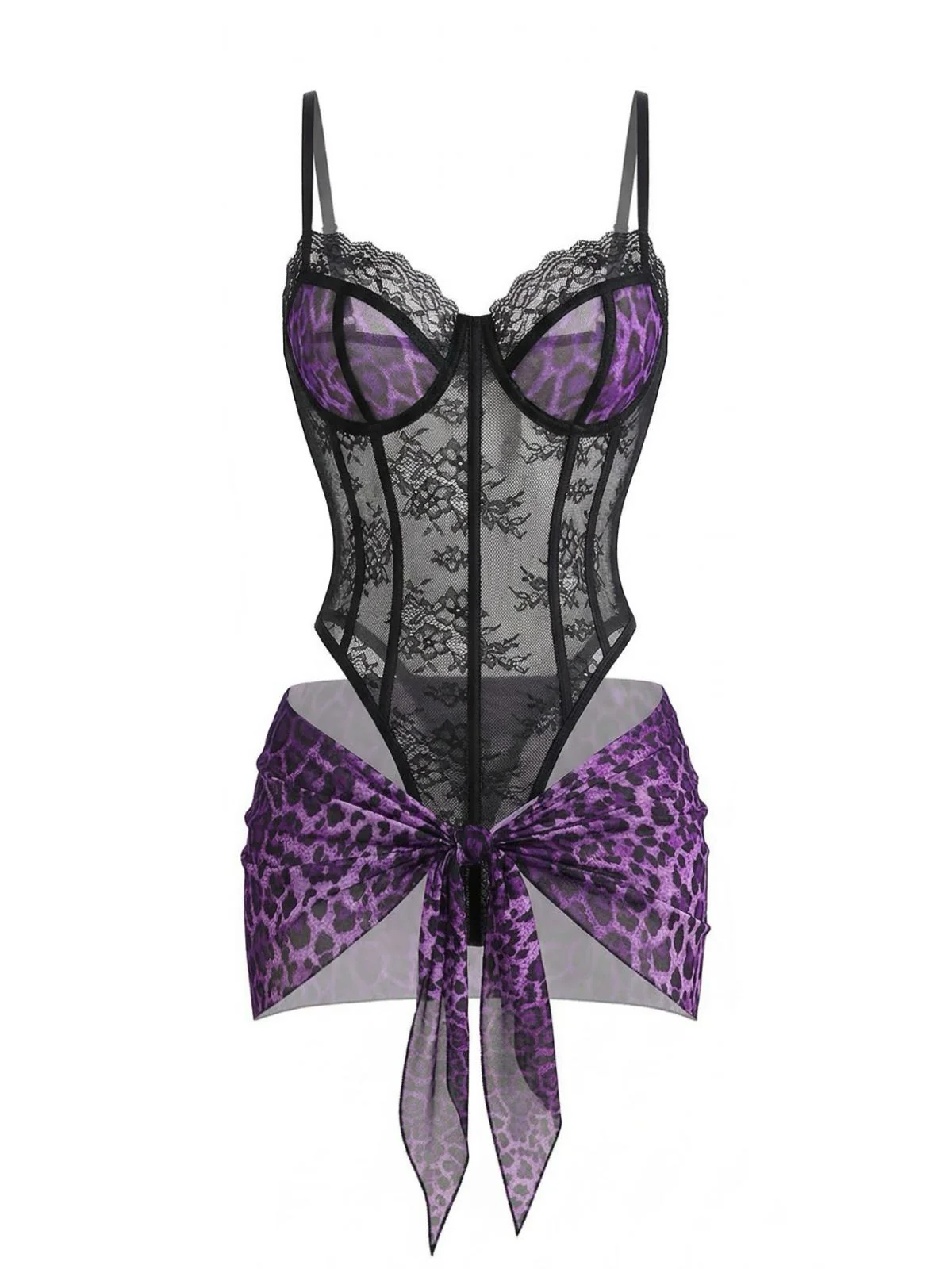 Ensemble lingerie body dentelle léopard tablier années 1980 - Image 2