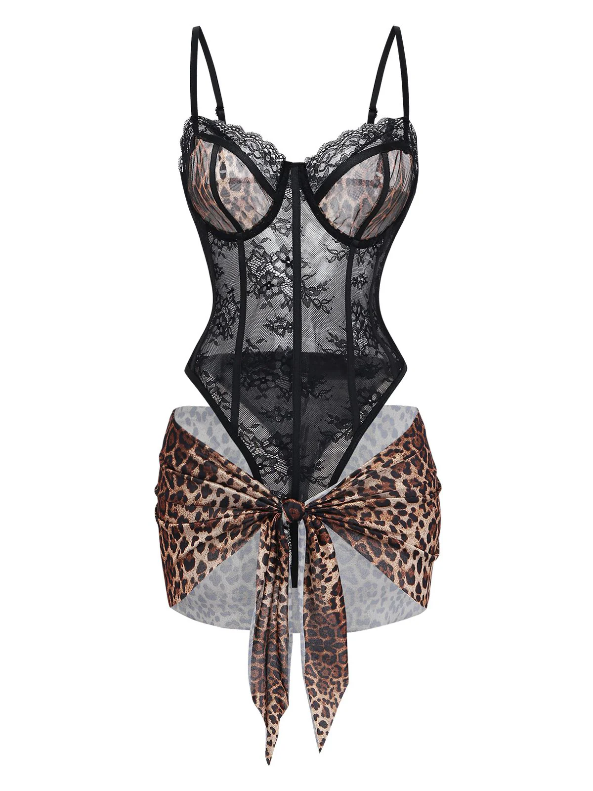 Ensemble lingerie body dentelle léopard tablier années 1980 - Image 8