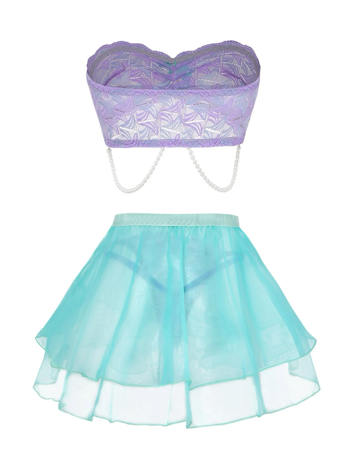 Ensemble lingerie Fairycore lavande dentelle résille et nœuds années 80 - Image 10