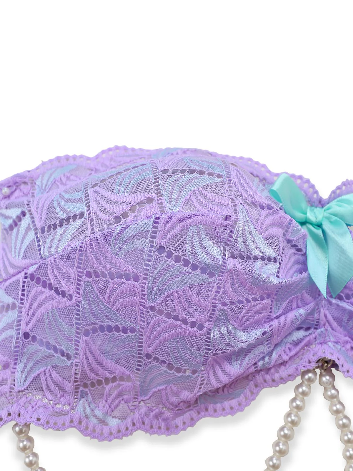Ensemble lingerie Fairycore lavande dentelle résille et nœuds années 80 - Image 12
