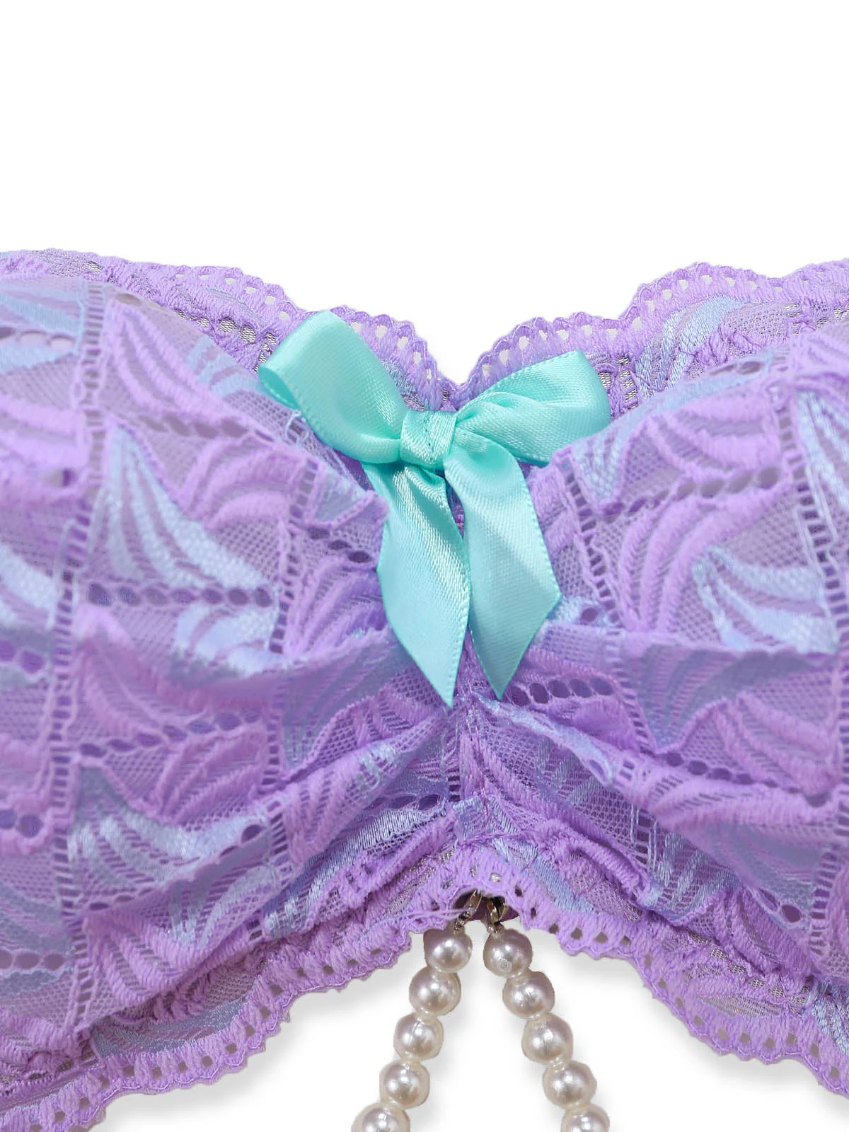 Ensemble lingerie Fairycore lavande dentelle résille et nœuds années 80 - Image 4