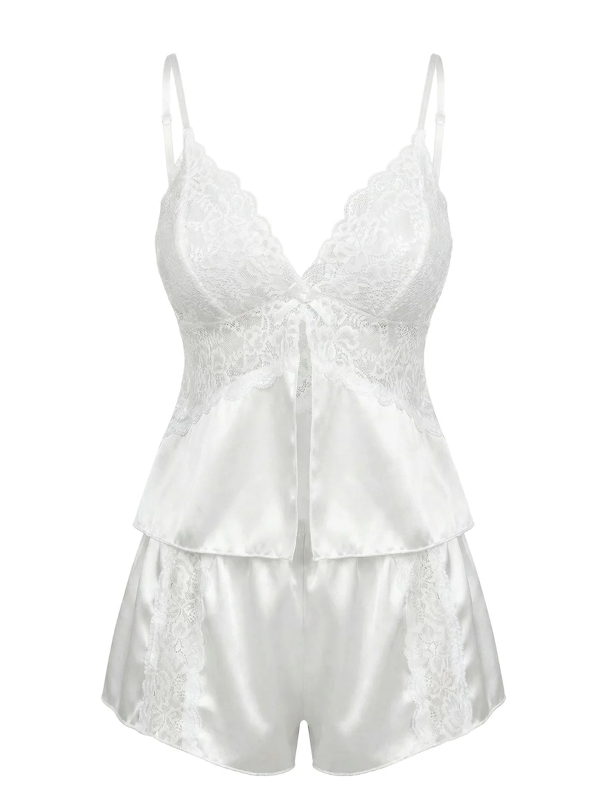 Ensemble pyjama camisole satin et dentelle blanche années 1950 - Image 2