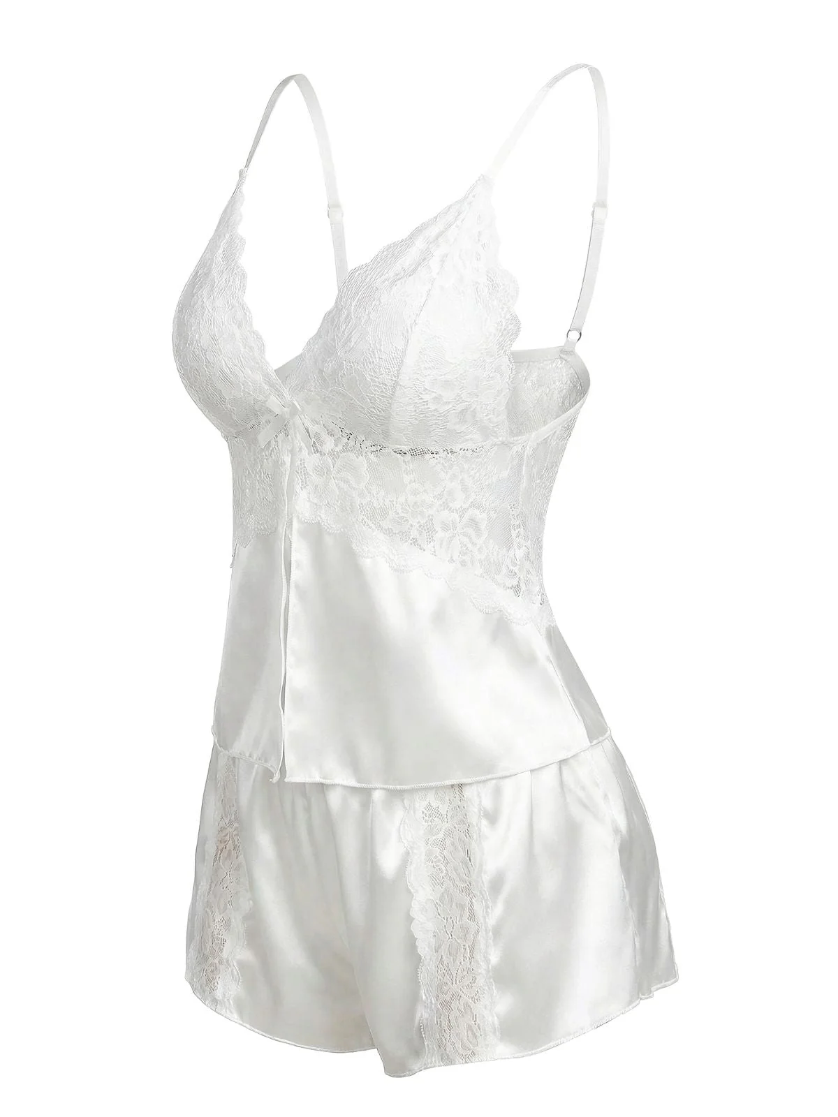 Ensemble pyjama camisole satin et dentelle blanche années 1950 - Image 3