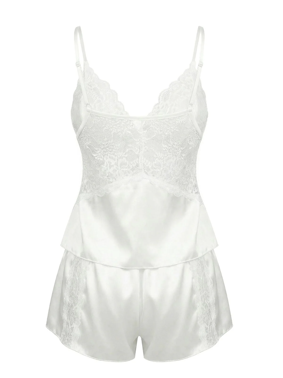 Ensemble pyjama camisole satin et dentelle blanche années 1950 - Image 4