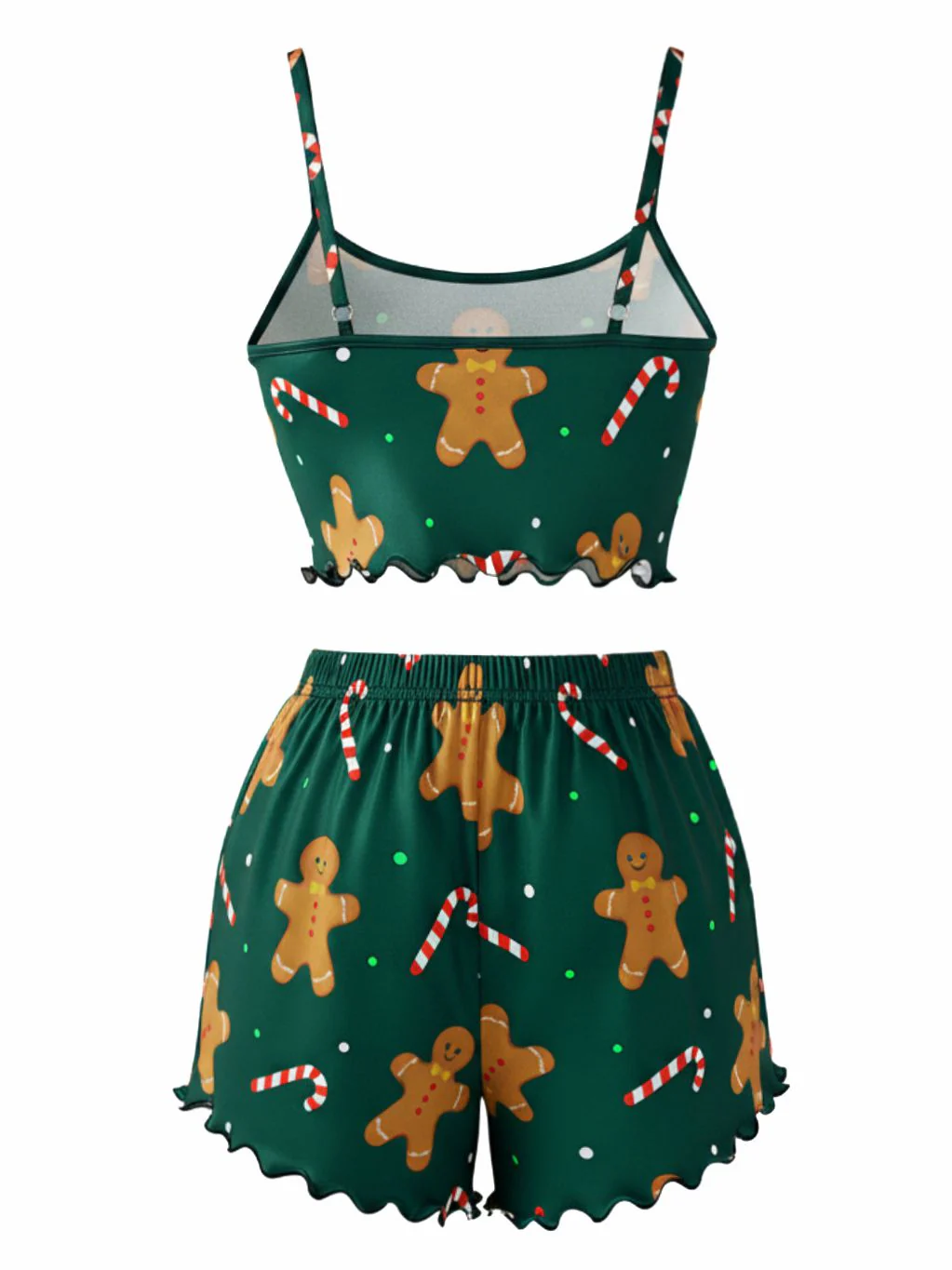 Ensemble pyjama en satin verte à pain d'épice et bonbons années 1970 - Image 2