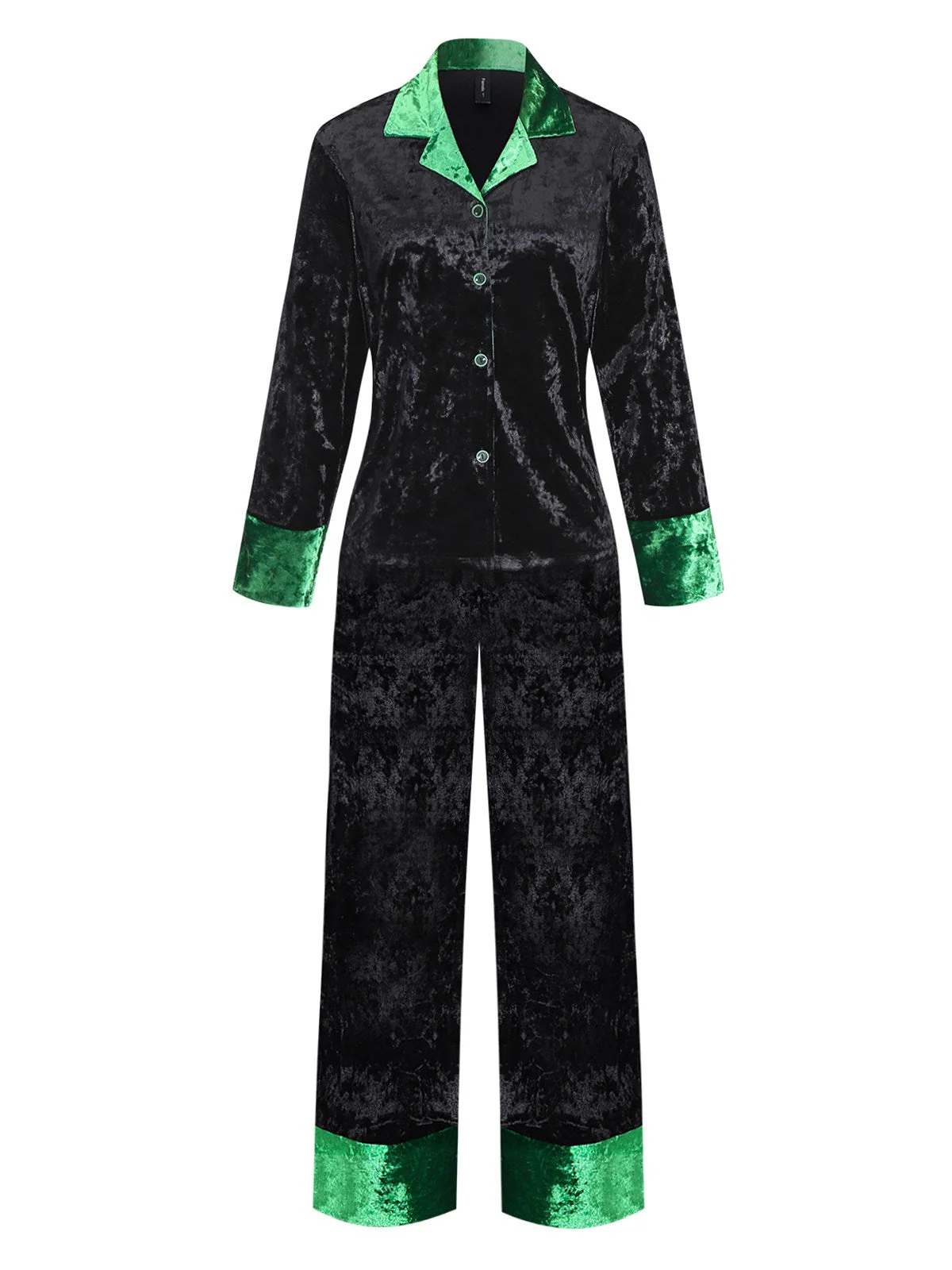 Ensemble pyjama en velours scintillant vert et noir avec col cranté années 1960 - Image 2