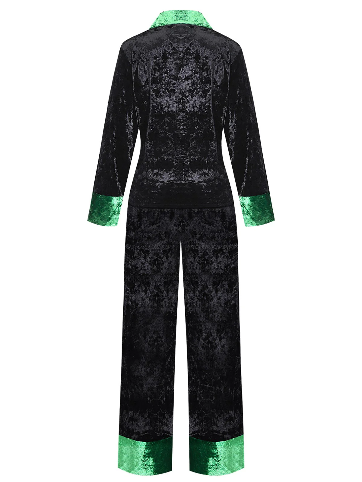 Ensemble pyjama en velours scintillant vert et noir avec col cranté années 1960 - Image 3