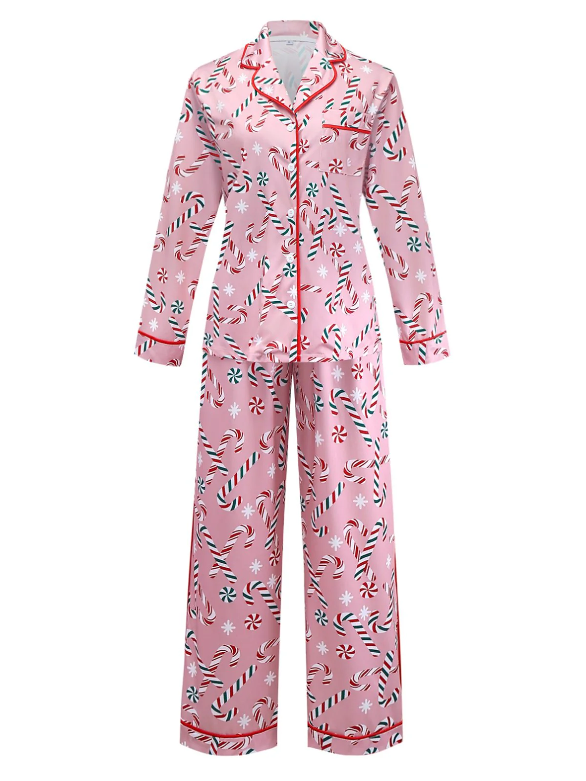 Ensemble pyjama long rose motif canne de Noël des années 1940 - Image 2