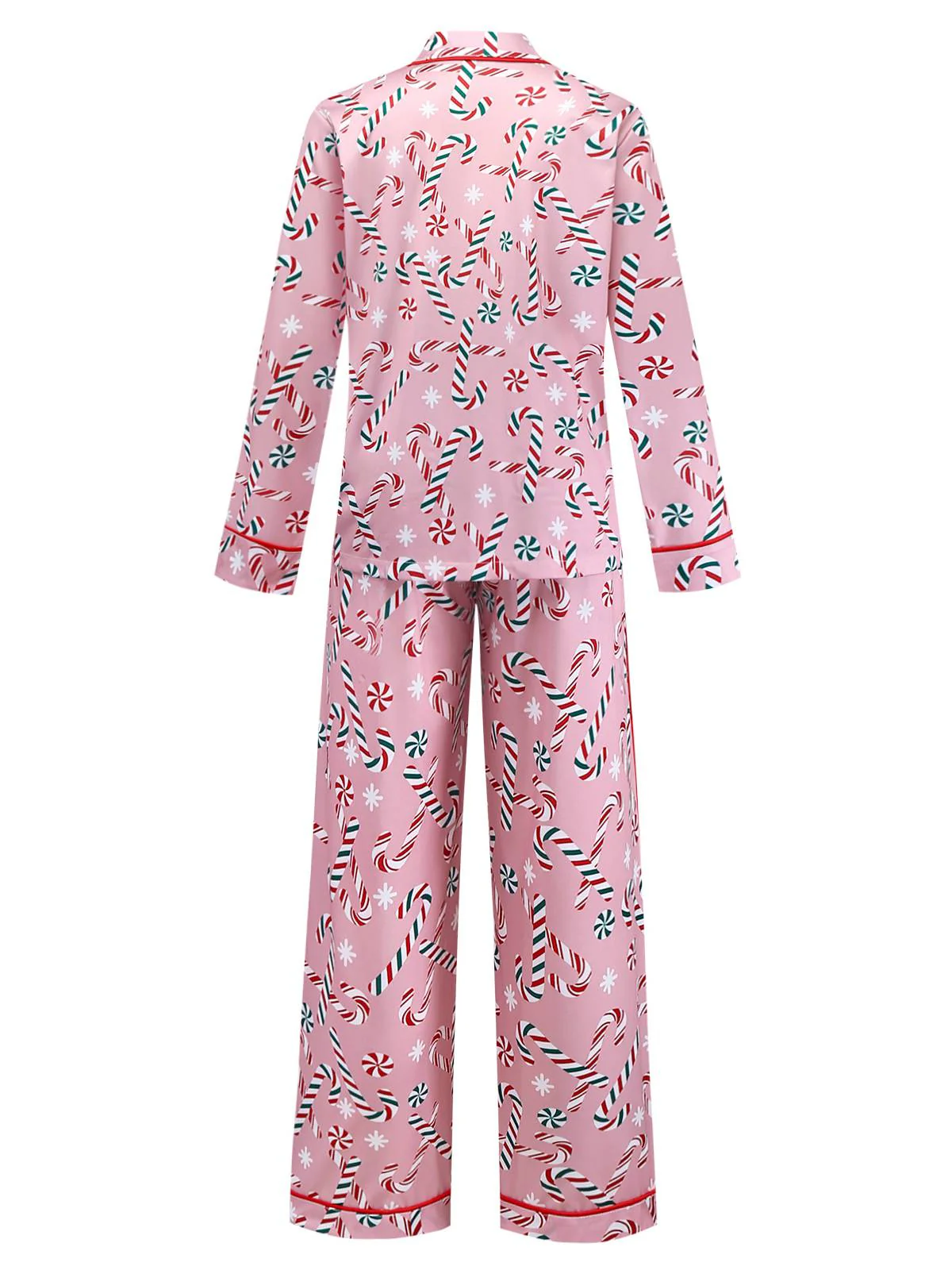 Ensemble pyjama long rose motif canne de Noël des années 1940 - Image 3